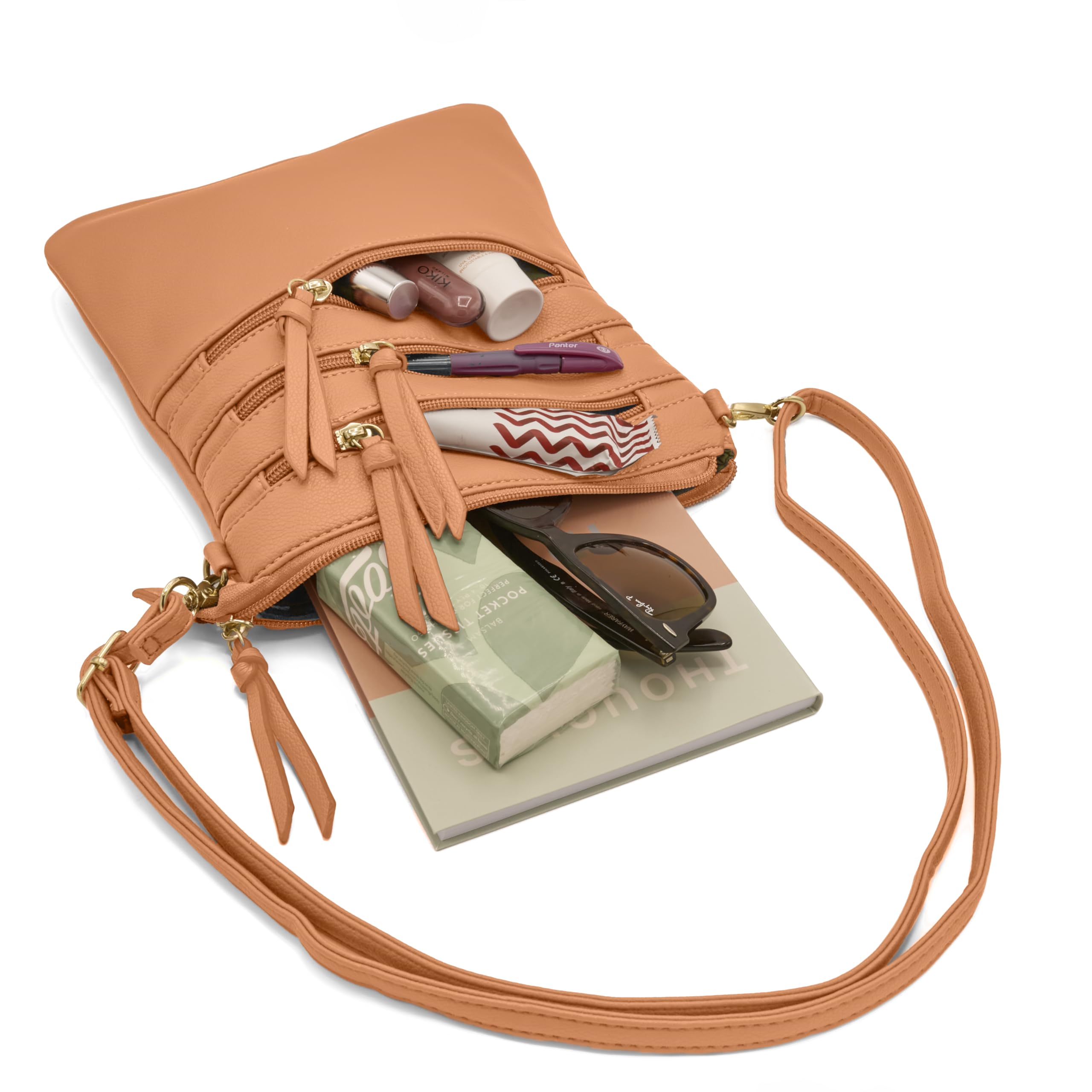 Stylish Women's Faux Leather Crossbody Bag by Woodland Leathers - Multiple Messenger Pockets with Gold-Tone Hardware | Perfect for Work, Travel & Everyday Use