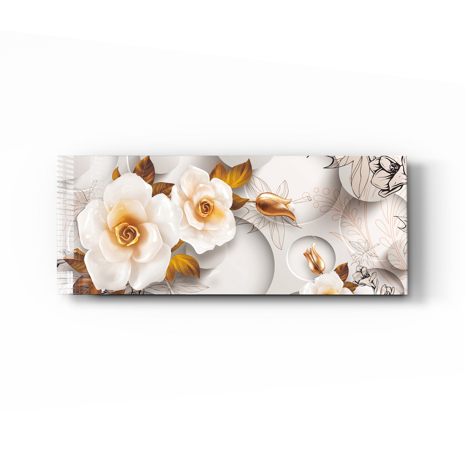 White Rose Panoramic Wall Art - Elegant Home Decor for Living Room, Bedroom & Office - Perfect for Gifts & Interior Design