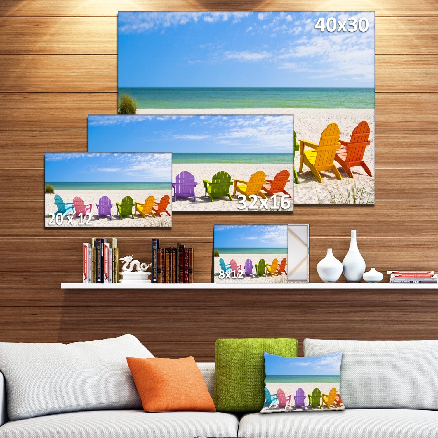 Designart PT9651-20-12 Adirondack Beach Chairs Seashore Photo Canvas Art Print - 12x20 Inches Blue Wall Decor for Living Room, Bedroom & Office - Ready to Hang Coastal Home Decor