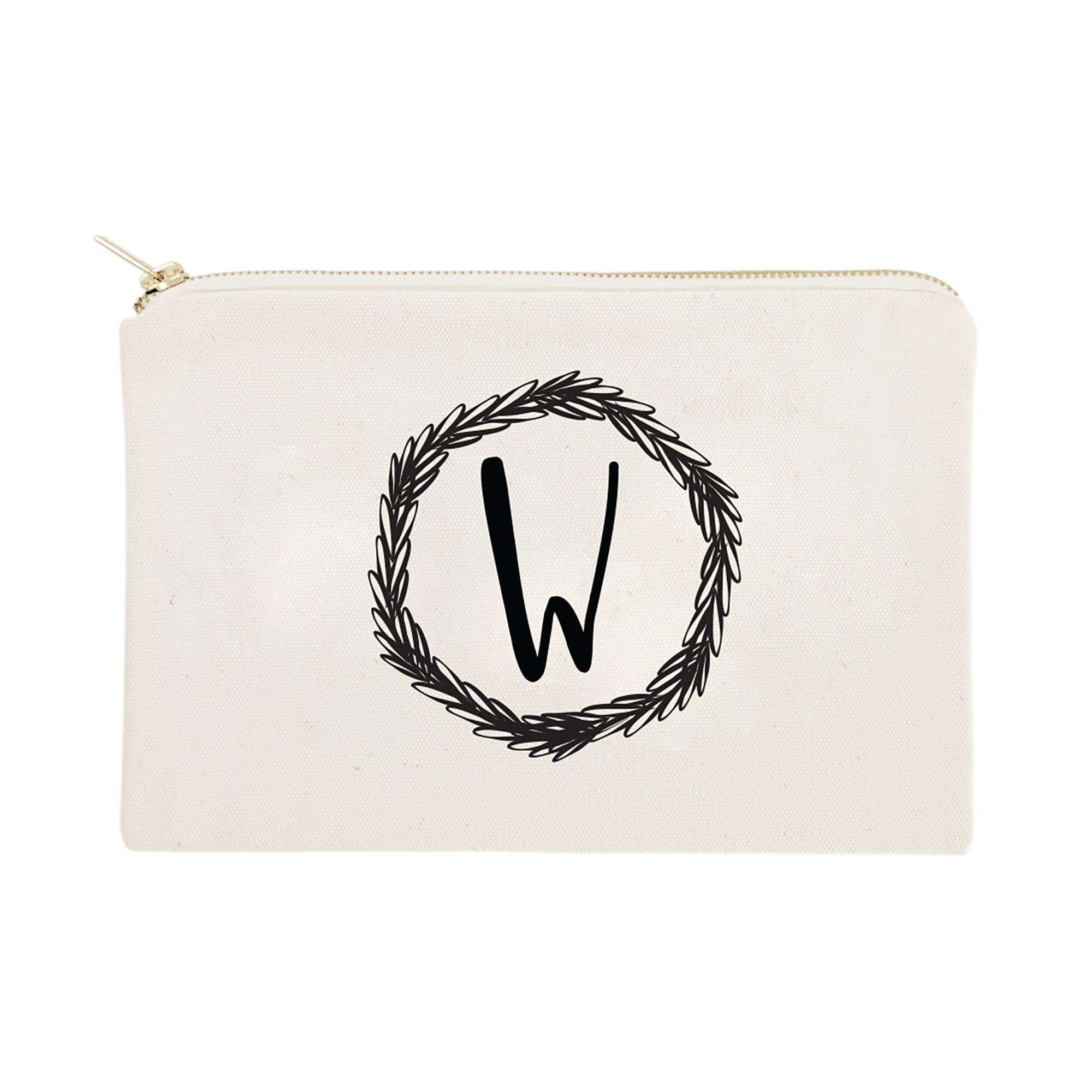 Personalized Monogram Initial W Cosmetic Bag - Cotton & Canvas Travel Makeup Pouch for Women | Perfect for Travel, Gym & Everyday Use