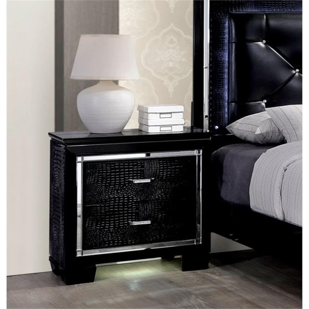 Furniture of America Rachel Solid Wood 2-Drawer Nightstand in Black - Modern Bedside Table for Bedroom, Living Room & Guest Room Storage