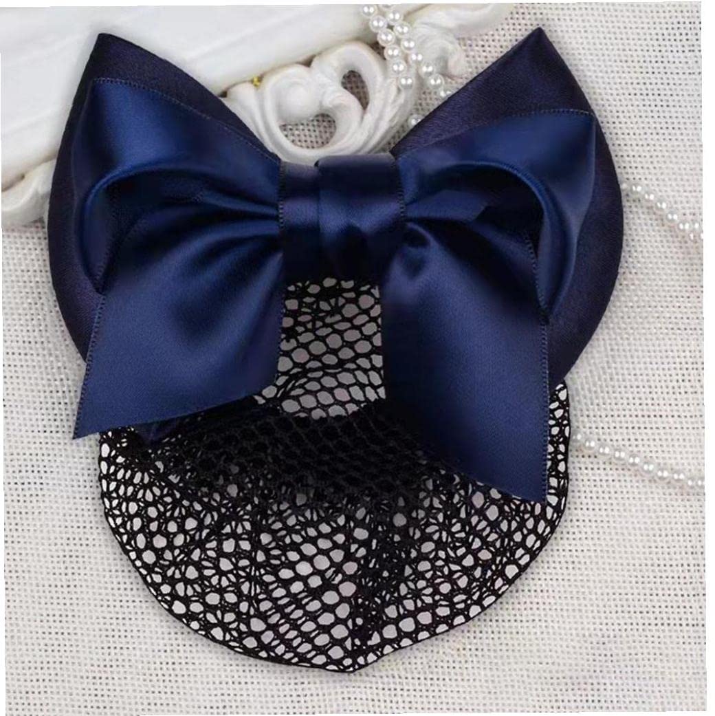 6pcs Satin Bow Hair Net Barrette - Flight Attendant Ribbon Hair Clip & Bun Cover - Women's Hair Accessories for Work, Wedding, Party (Mixed Color, 5.12x3.94inch)