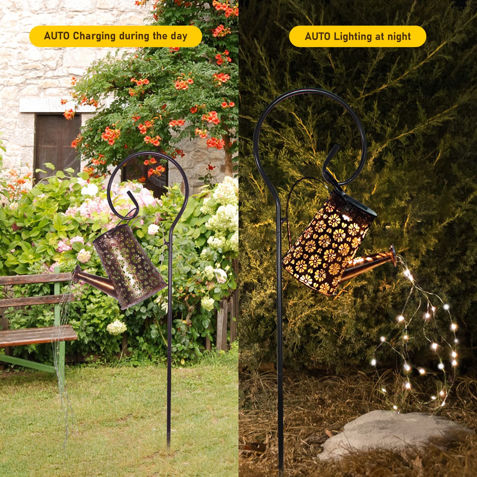 Solar Powered Outdoor Waterproof Hanging Lantern - Retro Metal Garden Decor with String Lights for Patio, Porch, Lawn, Driveway, Backyard & Pathway - Perfect for Evening Gatherings & Landscape Lighting