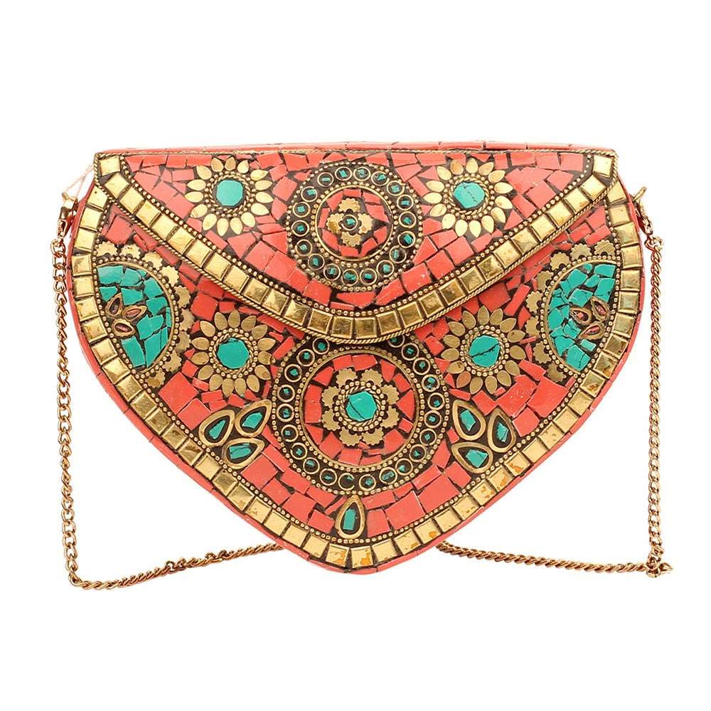 Turquoise Boho Mosaic Heart Crossbody Clutch Bag for Women - Stylish Handmade Leather Purse with Adjustable Strap - Perfect for Date Night, Parties & Travel Accessories