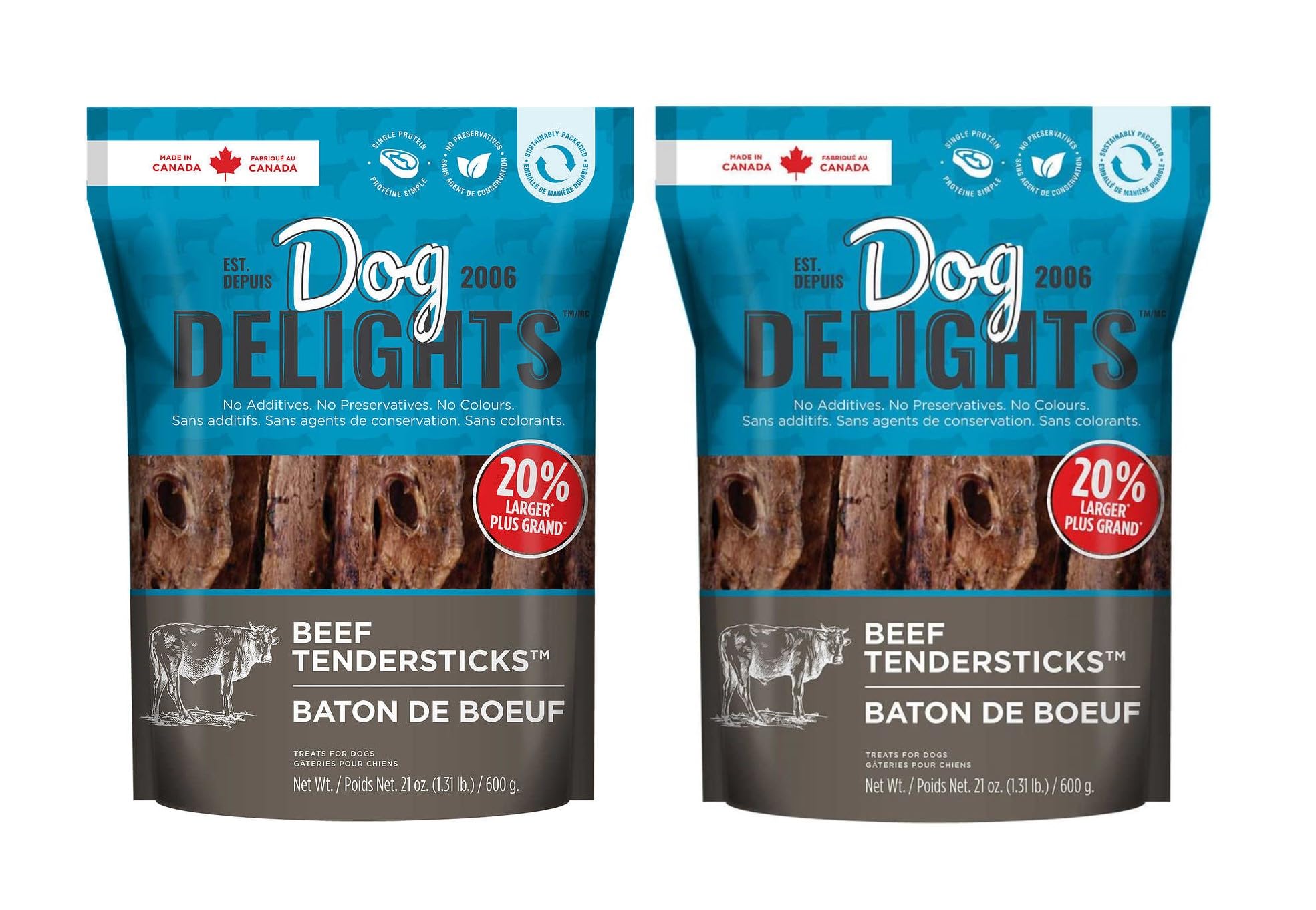 Premium Beef Tendersticks Dog Treats - All Natural, No Additives, No Preservatives, No Artificial Colors - 2 Pack (600g Each) - Perfect for Training, Rewards & Dental Health