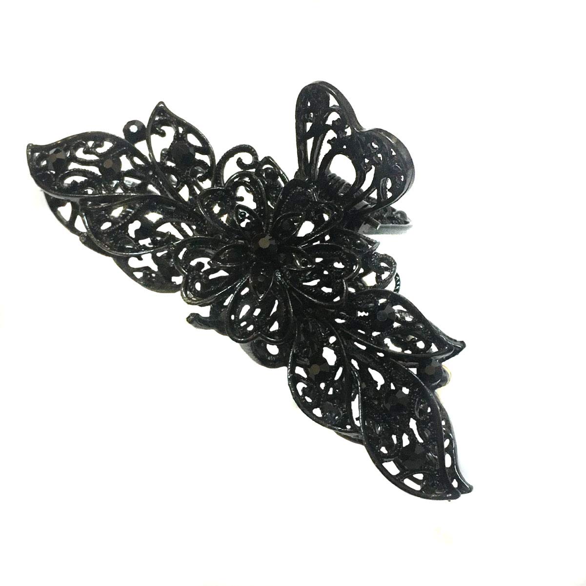 Vintage Chic Black Metal Alloy Rhinestone Hair Claw Clips - Women's Fashion Retro Hair Clips for Thick Hair, Perfect for Updos, Ponytails and Everyday Styling