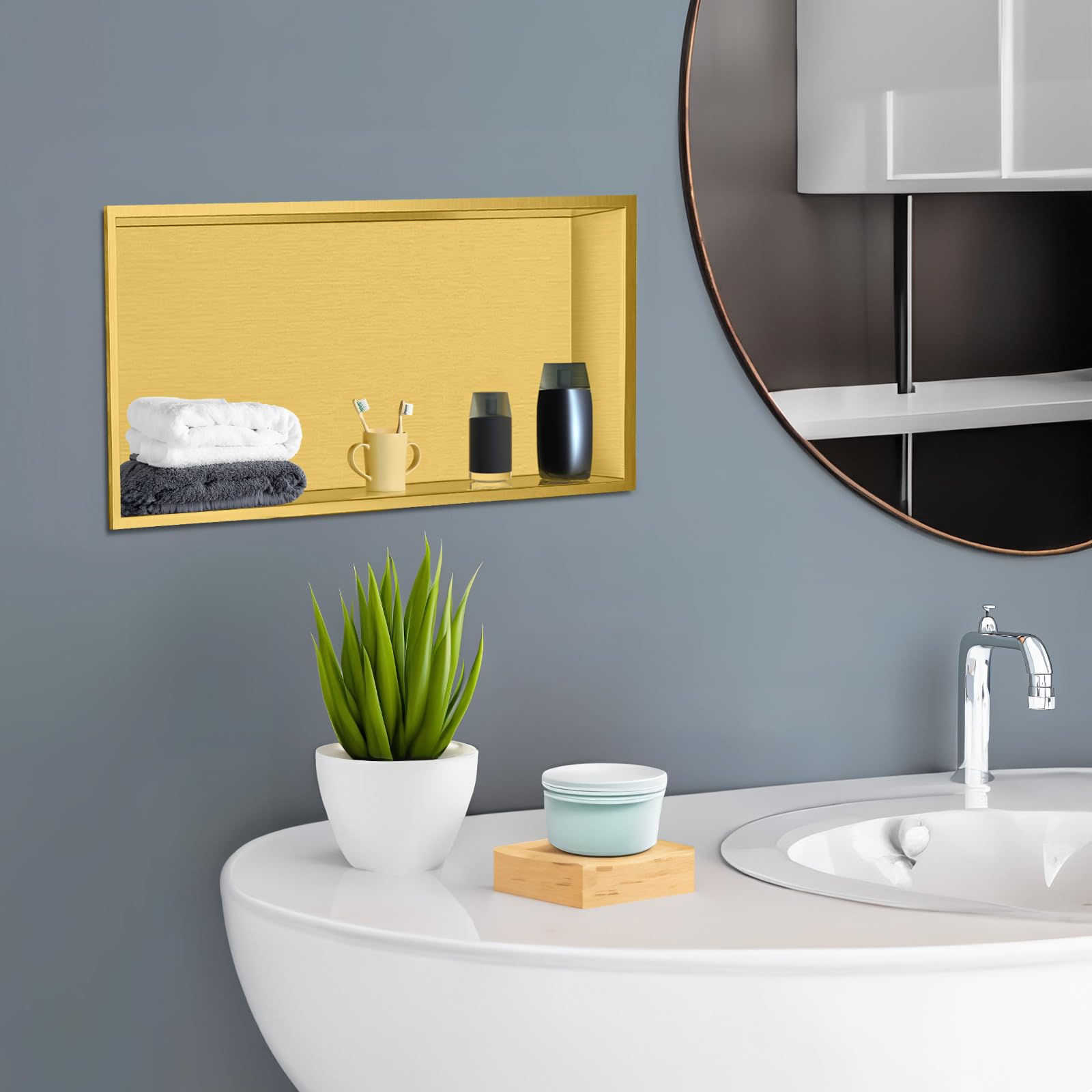 Stainless Steel Modern Shower Niche - No Tile Needed Recessed Shower Shelf Organizer (16