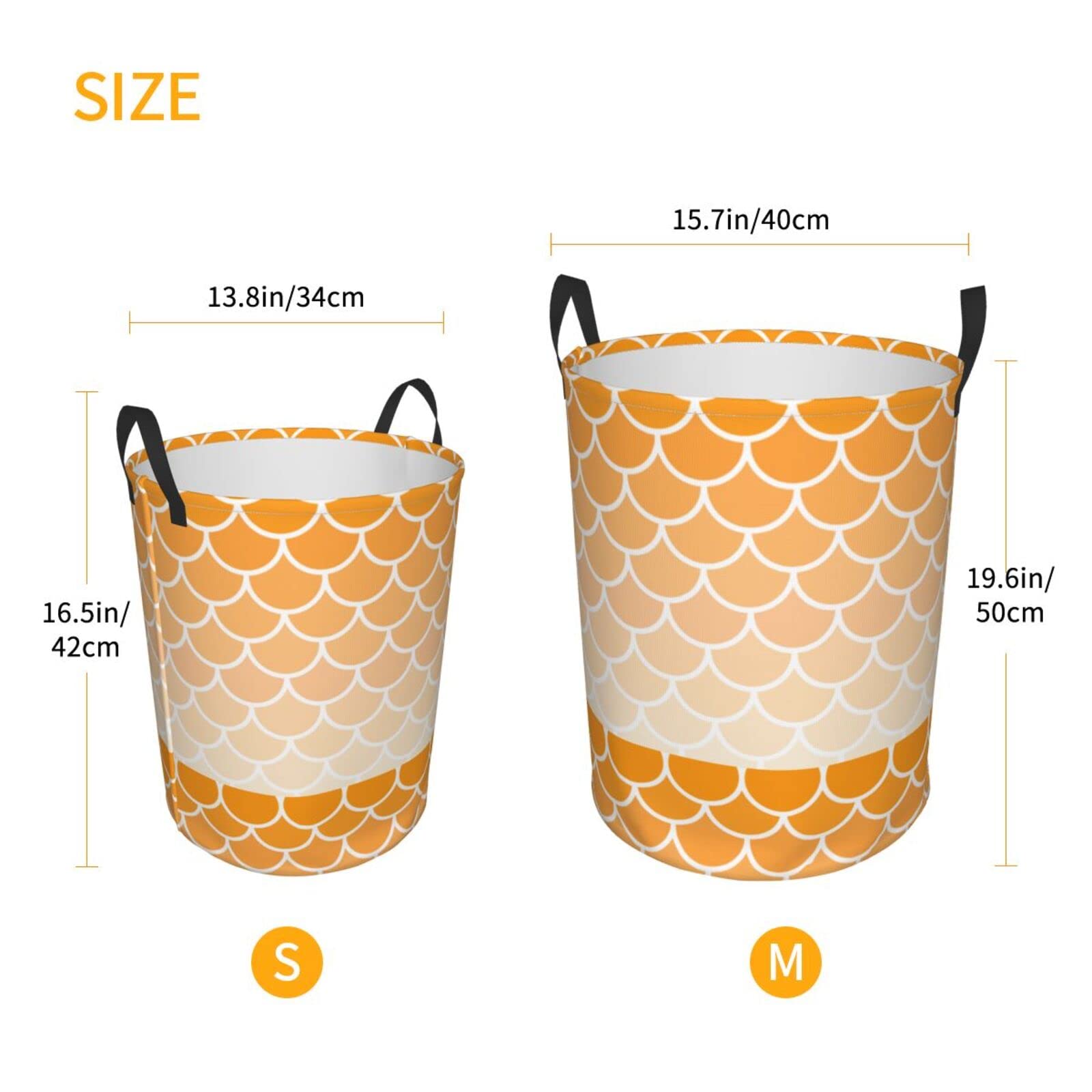 Mermaid Laundry Hamper - Collapsible & Foldable Clothes Basket with Handles, Easy Carry Storage Organizer for Bedroom, Kids Toys, or Travel - Orange (Perfect for Small Spaces & Laundry Room Organization)