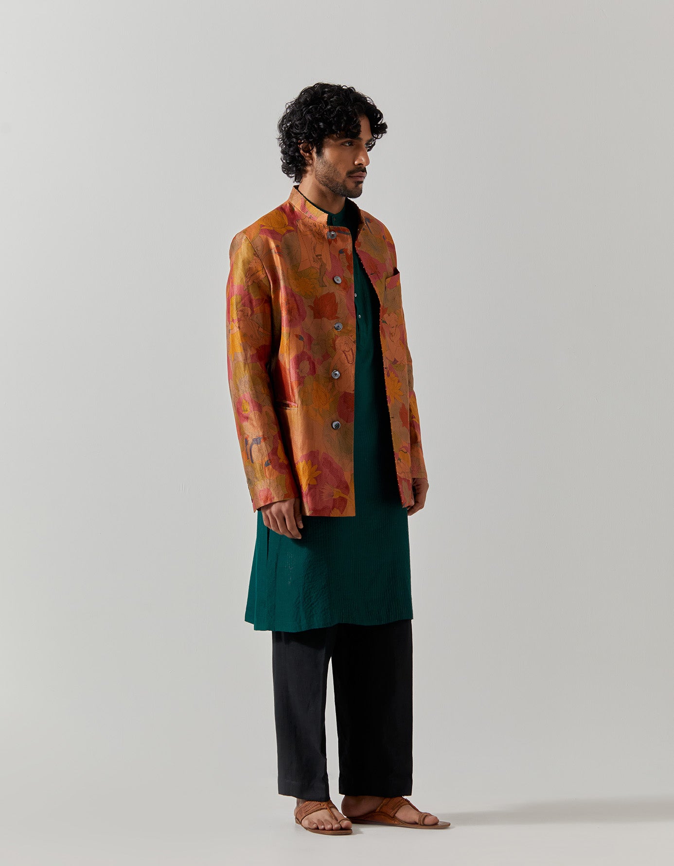 Luxury Bandhgala Silk Brocade Jacket with Gold Vineyard Embroidery - Perfect for Weddings, Festivals & Special Occasions