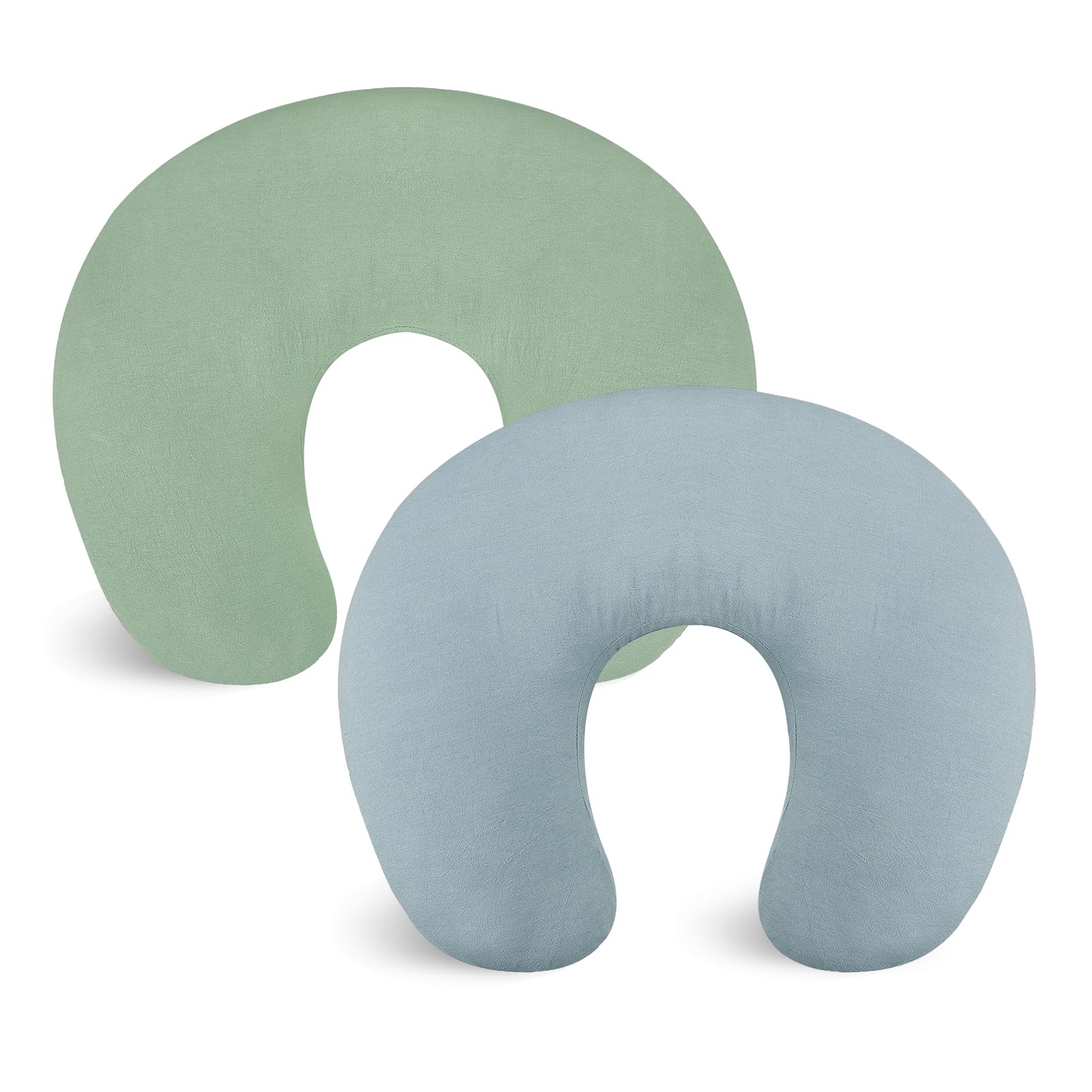 SWESEN 2 Pack Nursing Pillow Covers - Breathable Linen Slipcovers for Breastfeeding & Infant Feeding Pillows (Green & Blue) - Washable & Soft for Baby Girl & Boy - Perfect for Nursing, Bottle Feeding & Comfort at Home or Travel