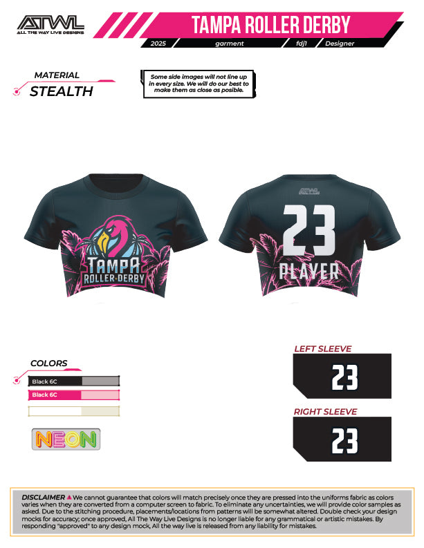 Tampa Bay Roller Derby Women's Crew Neck Crop Top Jersey - Breathable Sports Jersey for Roller Skating, Derby Games & Athletic Performance