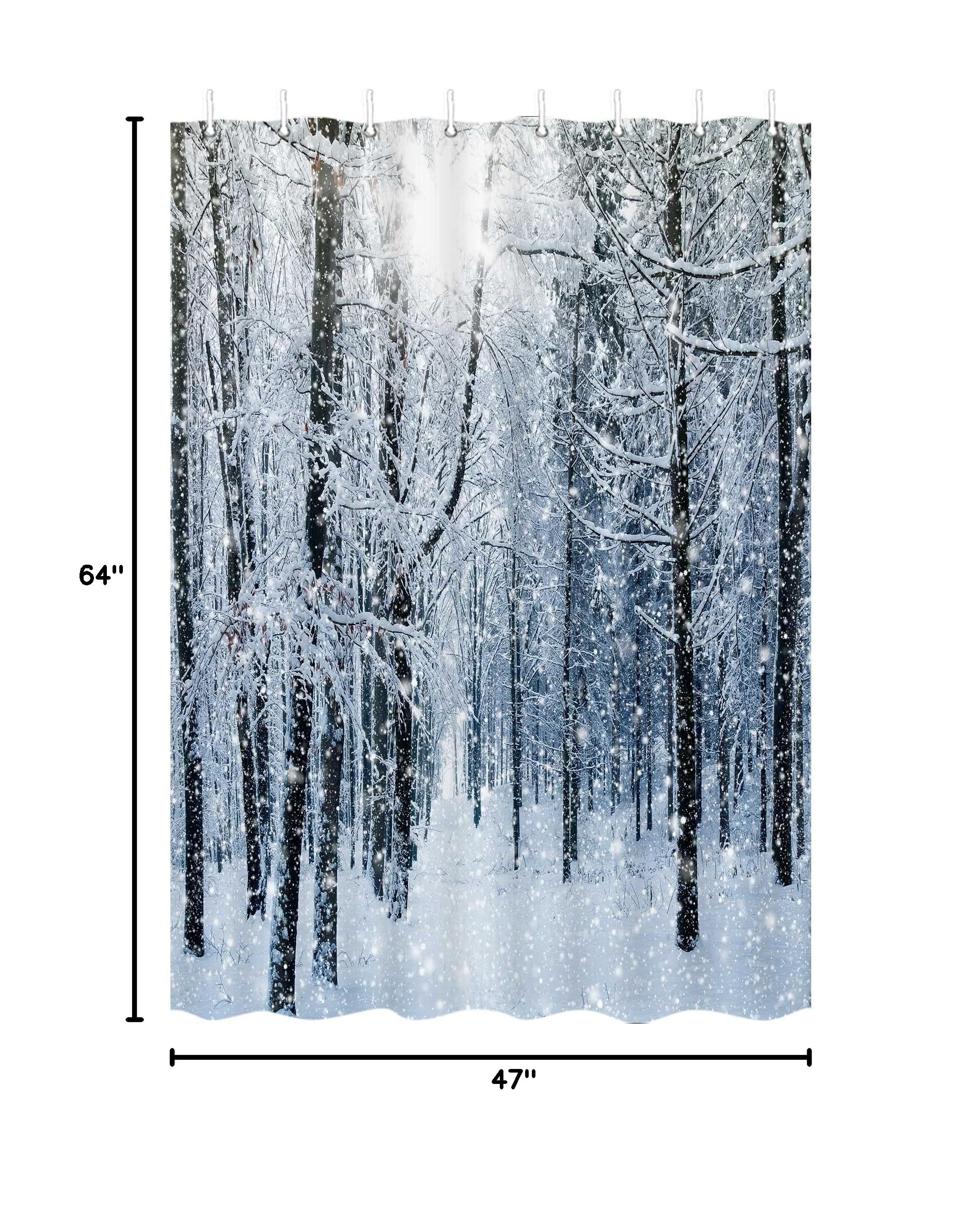 JAWO Winter Snow Forest Camper RV Shower Curtain Set - Rustic Camping Bathroom Decor for Travel Trailers, 47x64 Inches with Hooks - Perfect for Outdoor Adventures & Cozy Cabin Bathrooms