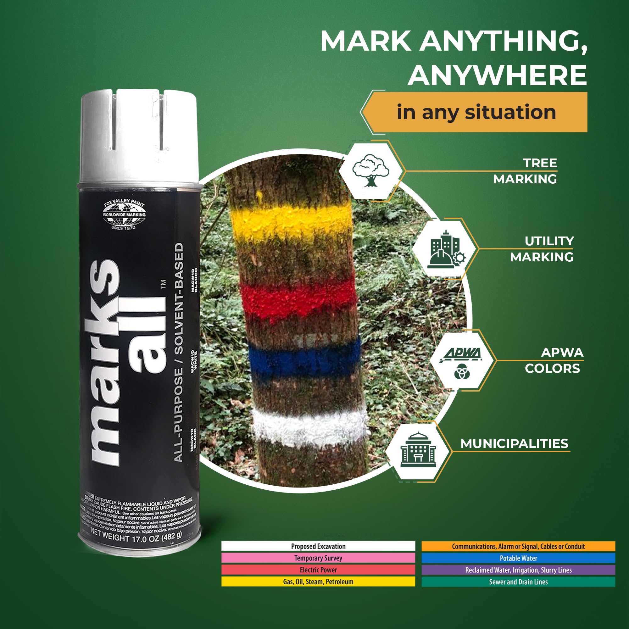 Fox Valley Marks All Utility Marking Paint Spray Can - 18 oz (Pack of 12), White - Easy to Use Lawn, Tree, Driveway & Parking Lot Marking Paint for Professional Landscaping, Construction & Property Maintenance