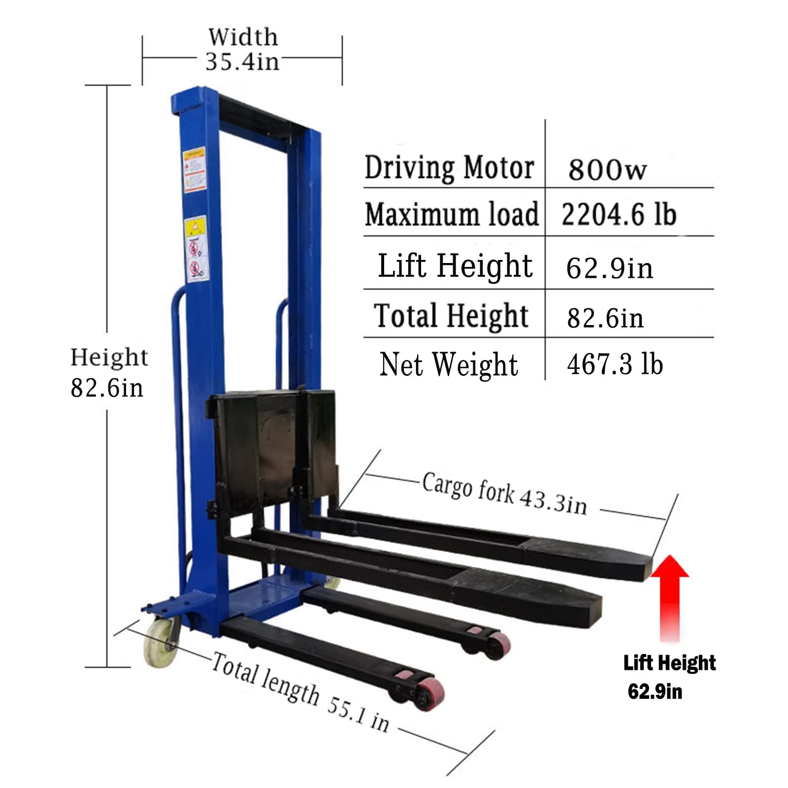 Semi Electric Forklift Pallet Stacker - Hydraulic Hand Truck with Remote Control, 2200lbs Capacity, 51