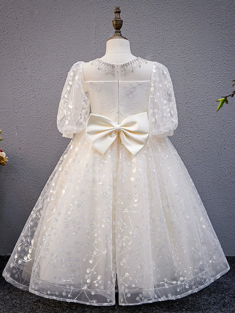 White Princess Sweetheart Floor Length Tulle Flower Girl Dress for Weddings & Special Occasions