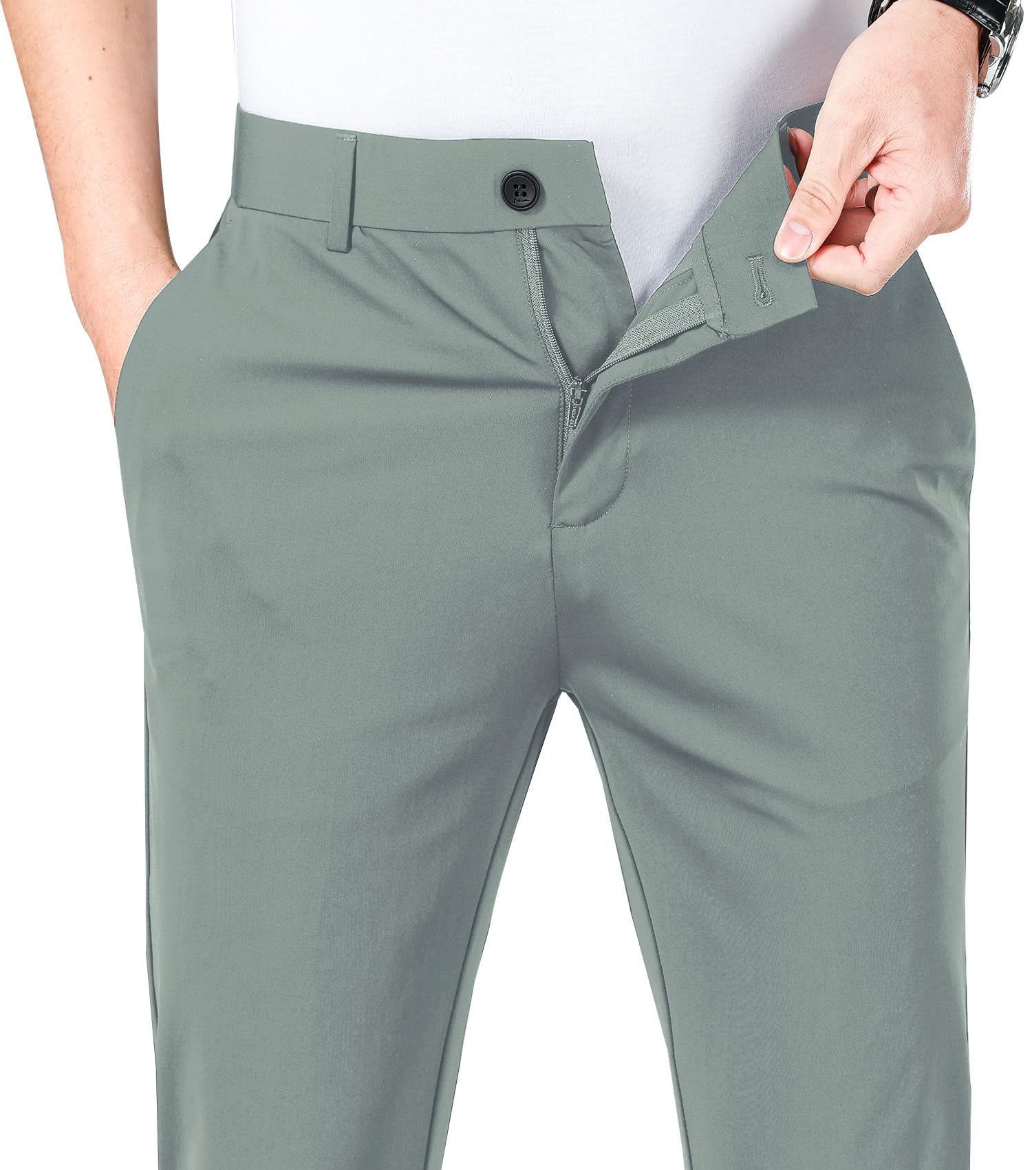 LUSHENUNI Men's Slim Fit Golf Pants - High Stretch Ice Silk Dress Pants with Expandable Waist for Comfortable Swing | Perfect for Golfing, Office Wear & Business Casual Outfits