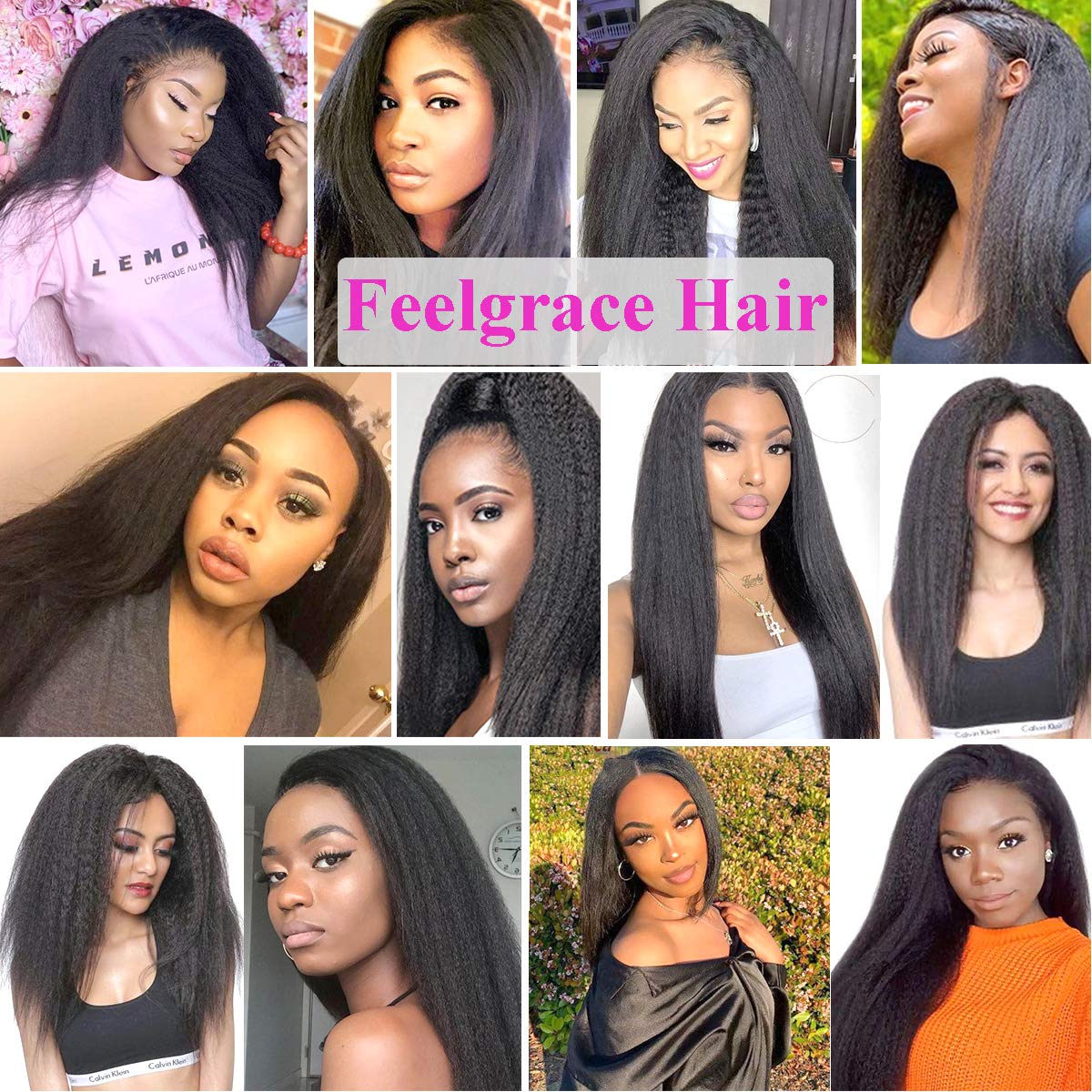 Kinky Straight Clip in Hair Extensions for Women - 14 Inch Virgin Brazilian Human Hair Weft, Silky Soft & Natural - Perfect for Daily Styling, Parties & Special Occasions