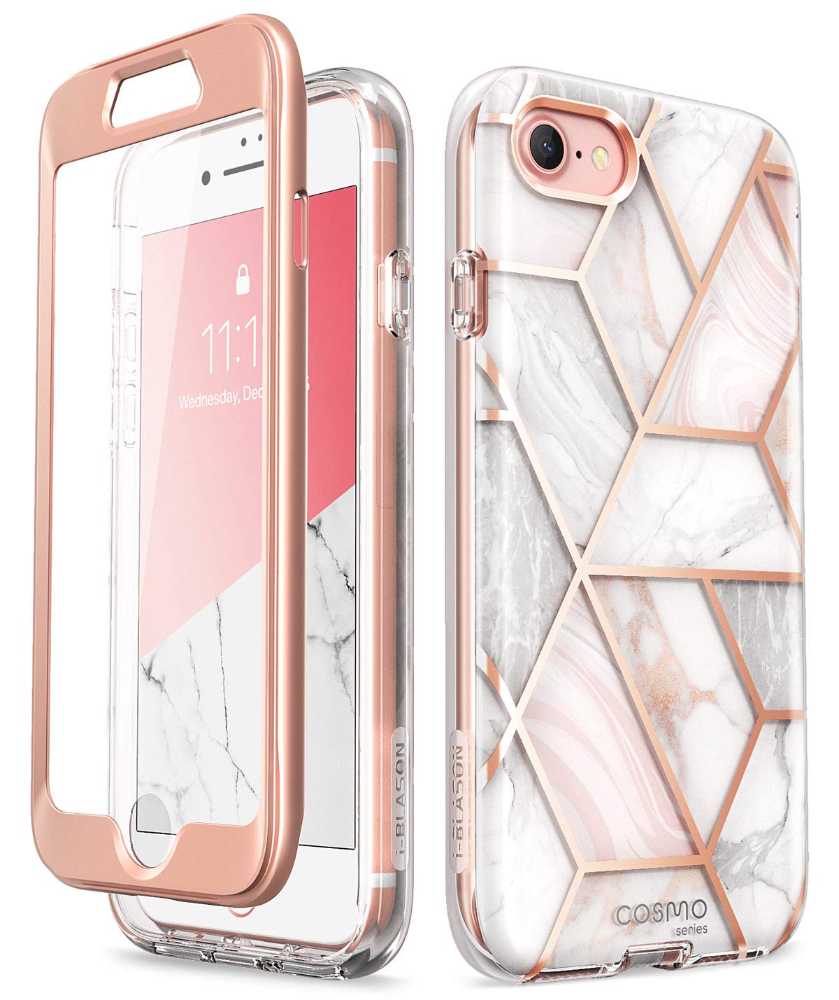 i-Blason Cosmo Series Protective Case for iPhone SE 2022/SE 2020/iPhone 7/8 - Shockproof Bumper Cover with Built-in Screen Protector | Marble Design | Perfect for Everyday Use, Work & Travel