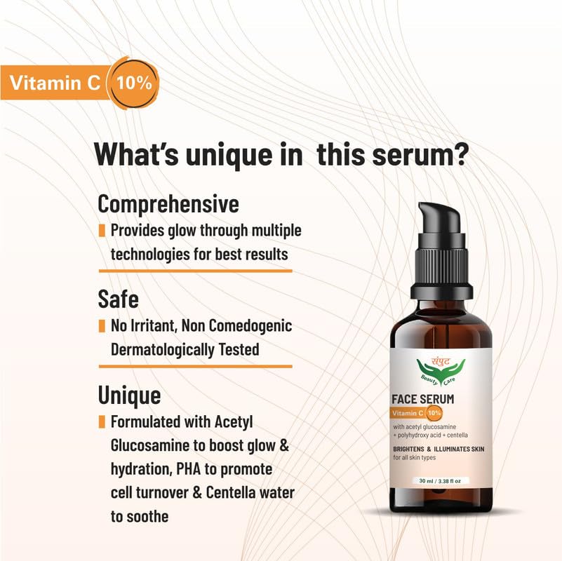 Vitamin C 10% Face Serum for Brightening & Glowing Skin - All Skin Types - 30ml - SAMPUT BEAUTY CARE (Pack of 1) | Daily Skincare Routine, Anti-Aging & Dark Spot Treatment
