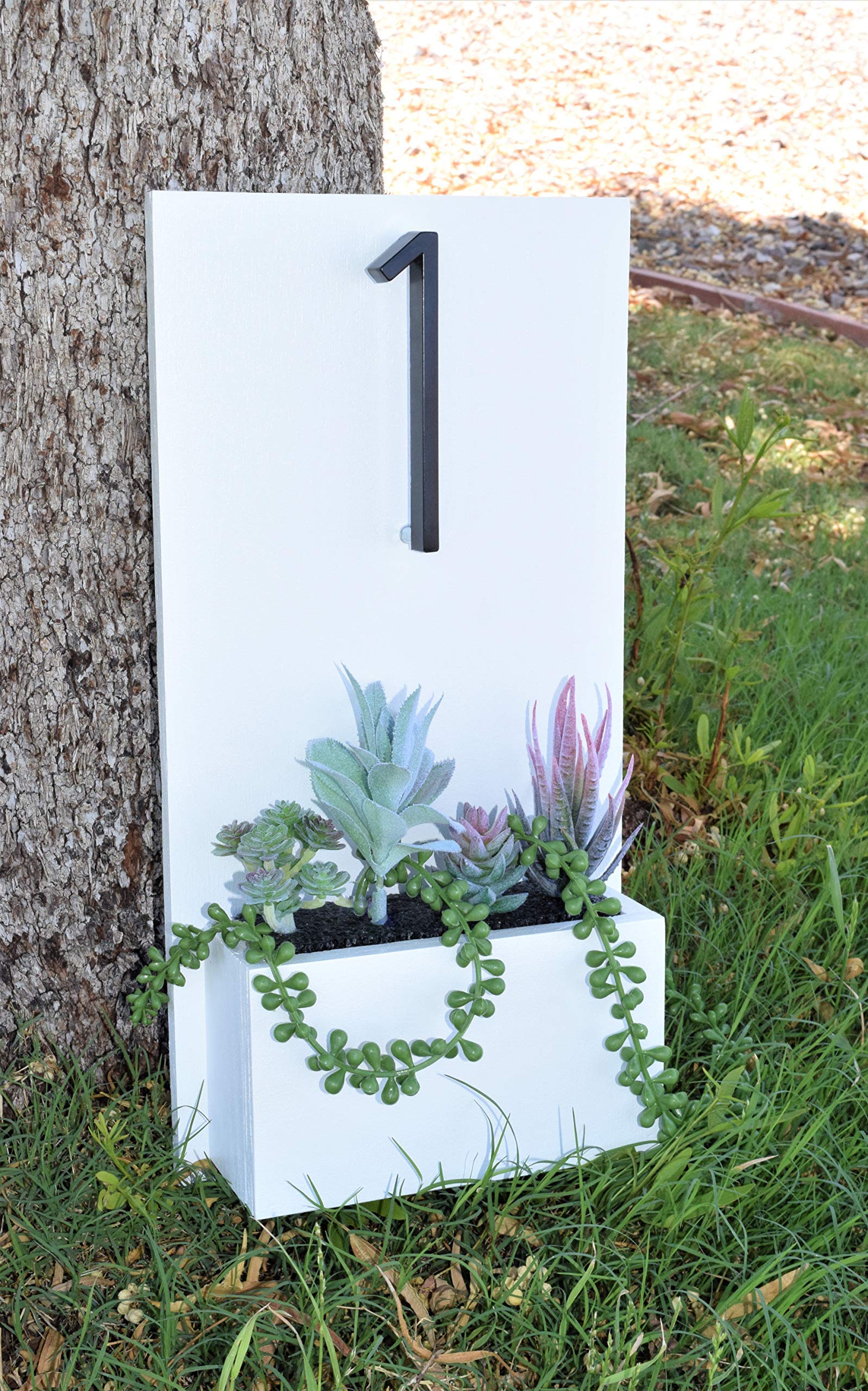 Vertical Address Sign with Planter Box - Modern House Number Display for Mail Delivery & Curb Appeal | Outdoor Home Decor for Front Yard, Porch & Garden