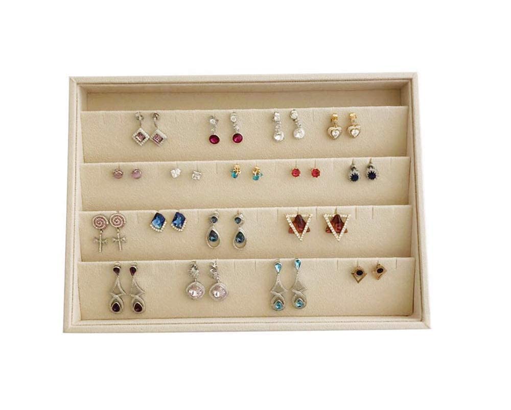 Premium Beige Velvet Jewelry Organizer Tray - Stackable Earring Drawer Insert & Closet Storage Solution for Necklaces, Rings & Bracelets | Perfect for Bedroom Vanity, Travel & Gift Giving