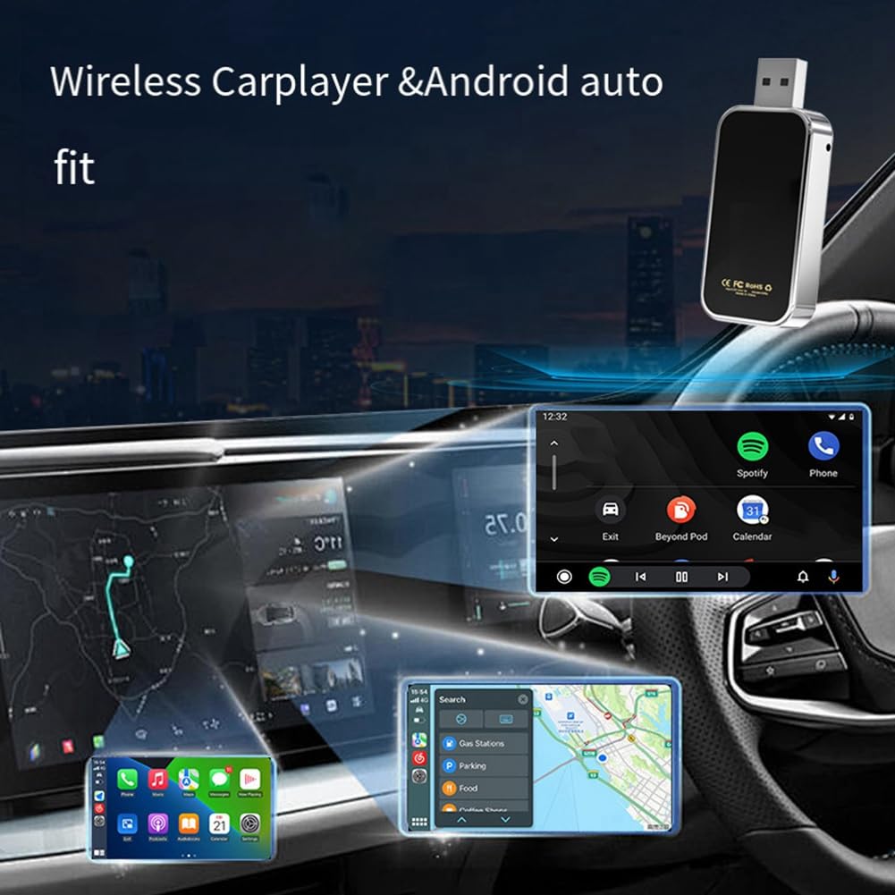 JRPCZV 2-in-1 Wireless CarPlay & Android Auto Adapter - USB Car Adapter for Wireless Apple CarPlay & Android Auto - Convert Wired to Wireless for Seamless Smartphone Connectivity - Perfect for Commuting & Road Trips