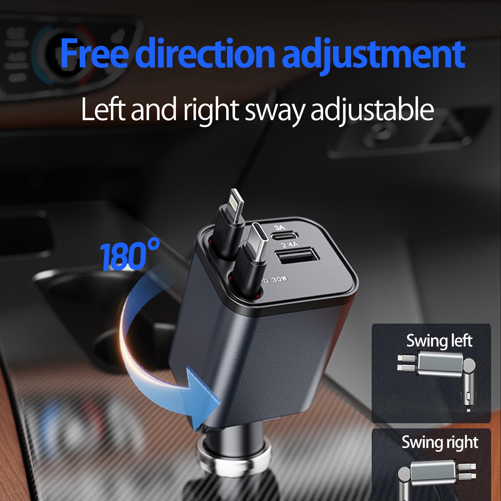 87W Mini Retractable Car Charger - Fast USB C Charger for iPhone 16/15/14/13/12 & Android - Compact Travel Essential & Road Trip Accessories (Perfect Gift for Men & Women) - Charge On-The-Go During Commutes, Road Trips & Travel Adventures