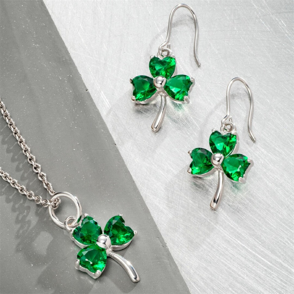 Galway Crystal Shamrock Green Sterling Silver Jewelry Set - Elegant Irish Gift for St. Patrick's Day, Weddings & Special Occasions