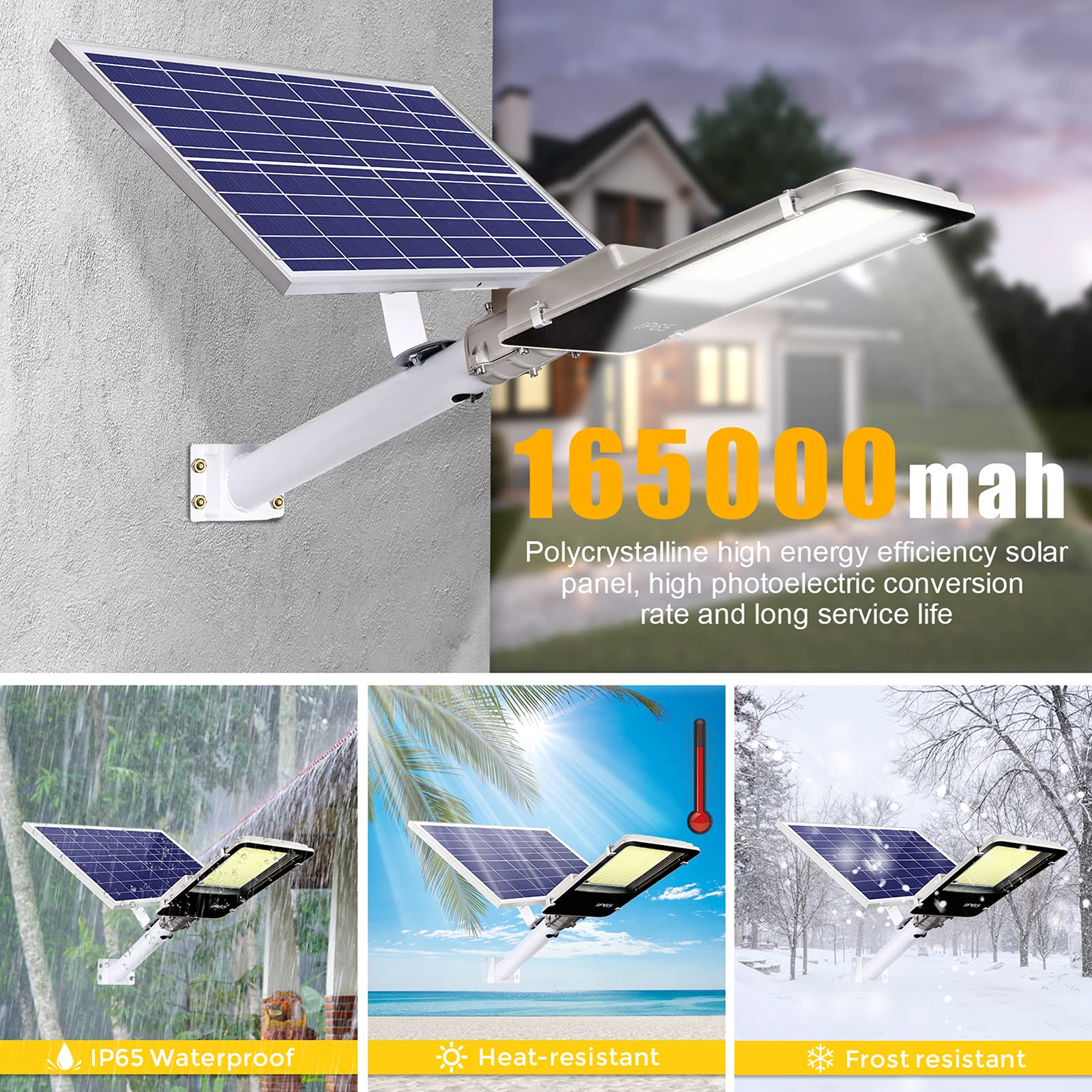 5000W Solar Street Lights Outdoor - Super Bright LED Solar Powered Commercial Street Light with Remote Control, IP67 Waterproof, Dusk to Dawn Sensor - Perfect for Parking Lots, Pathways, and Backyard Security Lighting