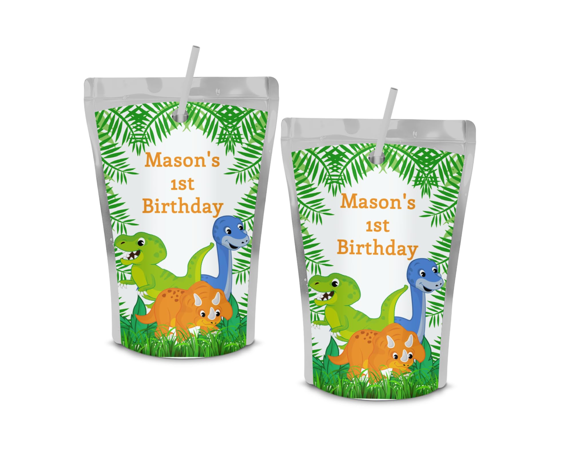 12 Pack Personalized Dinosaur Theme Labels for Capri Sun Juice Pouches - Perfect for Birthday Parties, Baby Showers & School Lunches - Waterproof Stickers for Kids' Drink Containers & Party Decorations
