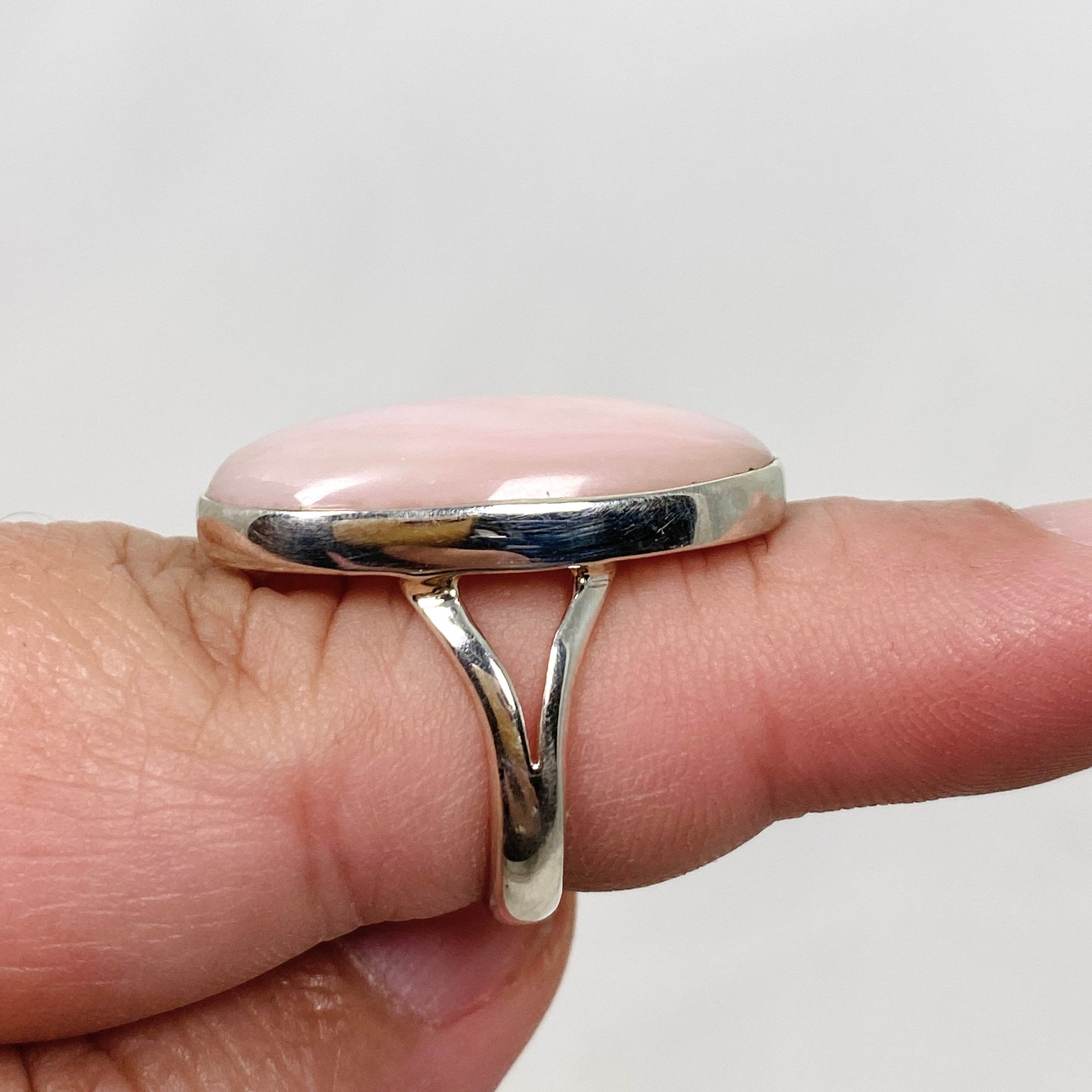 Pink Opal Oval Cabochon Split Band Ring Size 7 KRGJ3307 - Elegant Gemstone Jewelry for Women, Perfect for Weddings, Parties & Everyday Wear