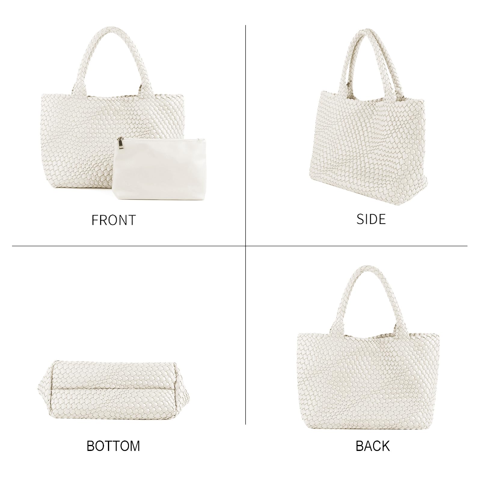 Handmade Woven Vegan Leather Tote Bag for Women - Stylish Shoulder Satchel Purse with Detachable Strap, Perfect for Travel, Work & Everyday Use