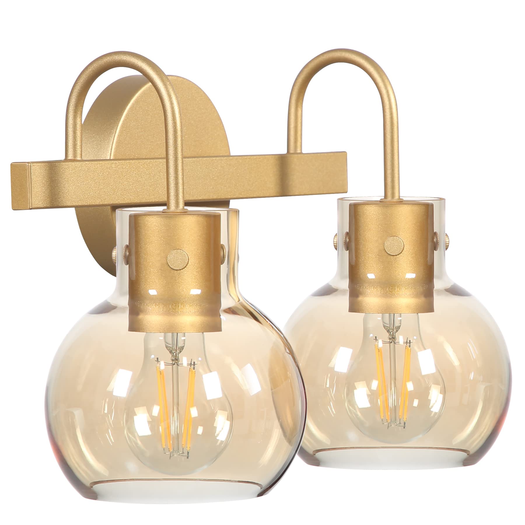 Tribesigns Modern 2-Light Gold Bathroom Vanity Light Fixture with Glass Shade - Elegant Wall Lighting for Restroom, Vanity Mirror, Hallway & Cabinets (Champagne Gold) - Perfect for Spa-Like Bathrooms & Contemporary Home Decor