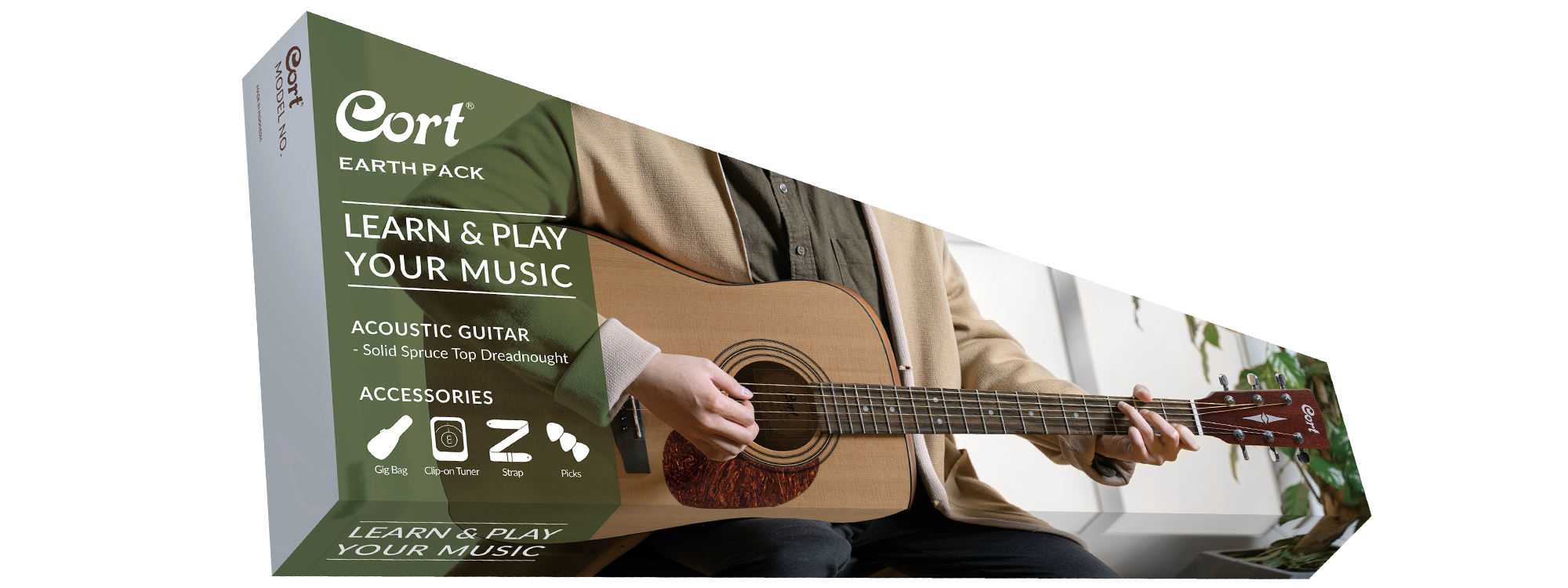 Cort Earth OP Dreadnought Acoustic Guitar Starter Pack with Gig Bag, Tuner & Accessories - Perfect for Beginners, Campfires & Live Performances