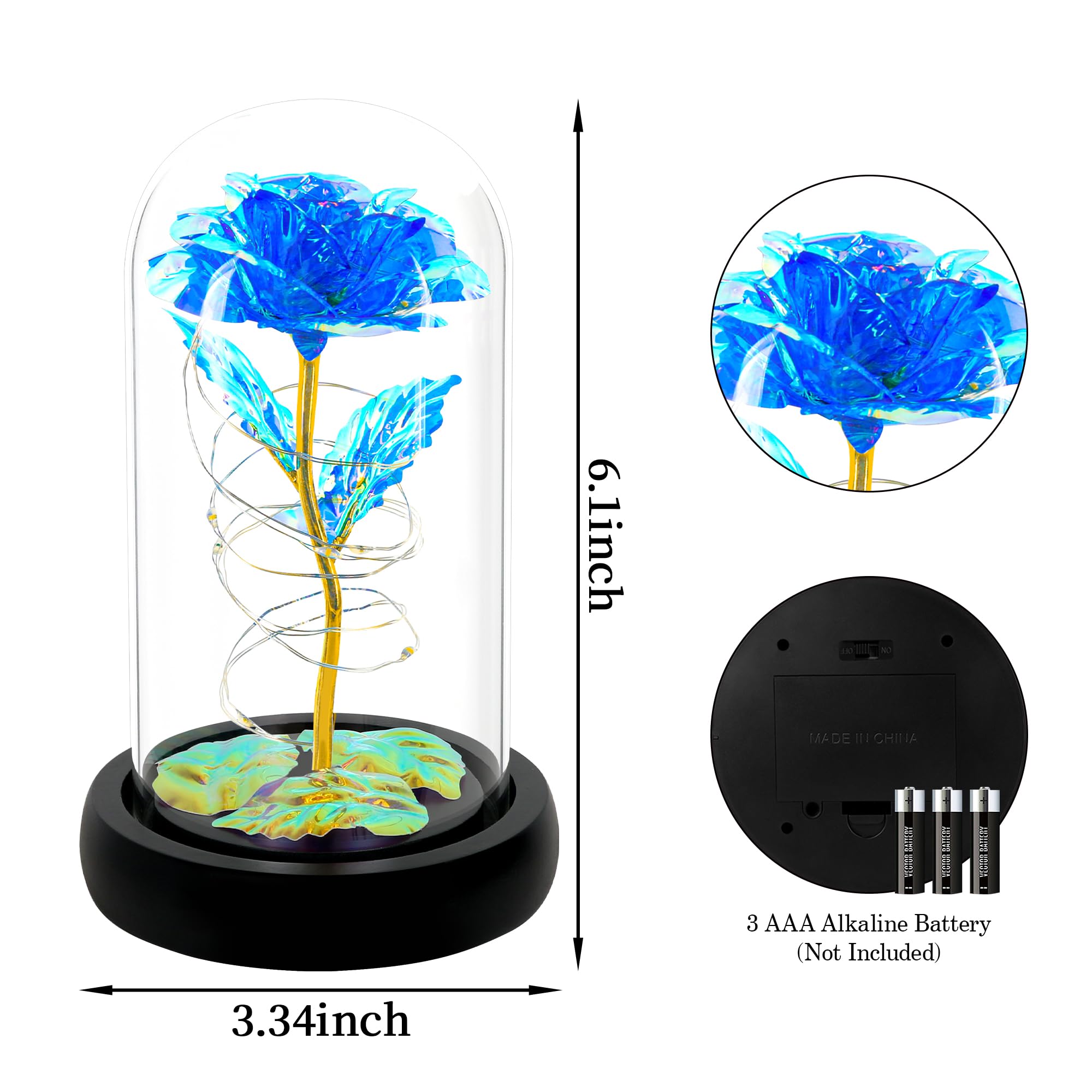 Light Up Rose in Glass Dome - Elegant Birthday, Mother's Day, Anniversary & Valentine's Gift for Women, Mom, Wife, Grandma | Romantic Home Decor & Special Occasion Present