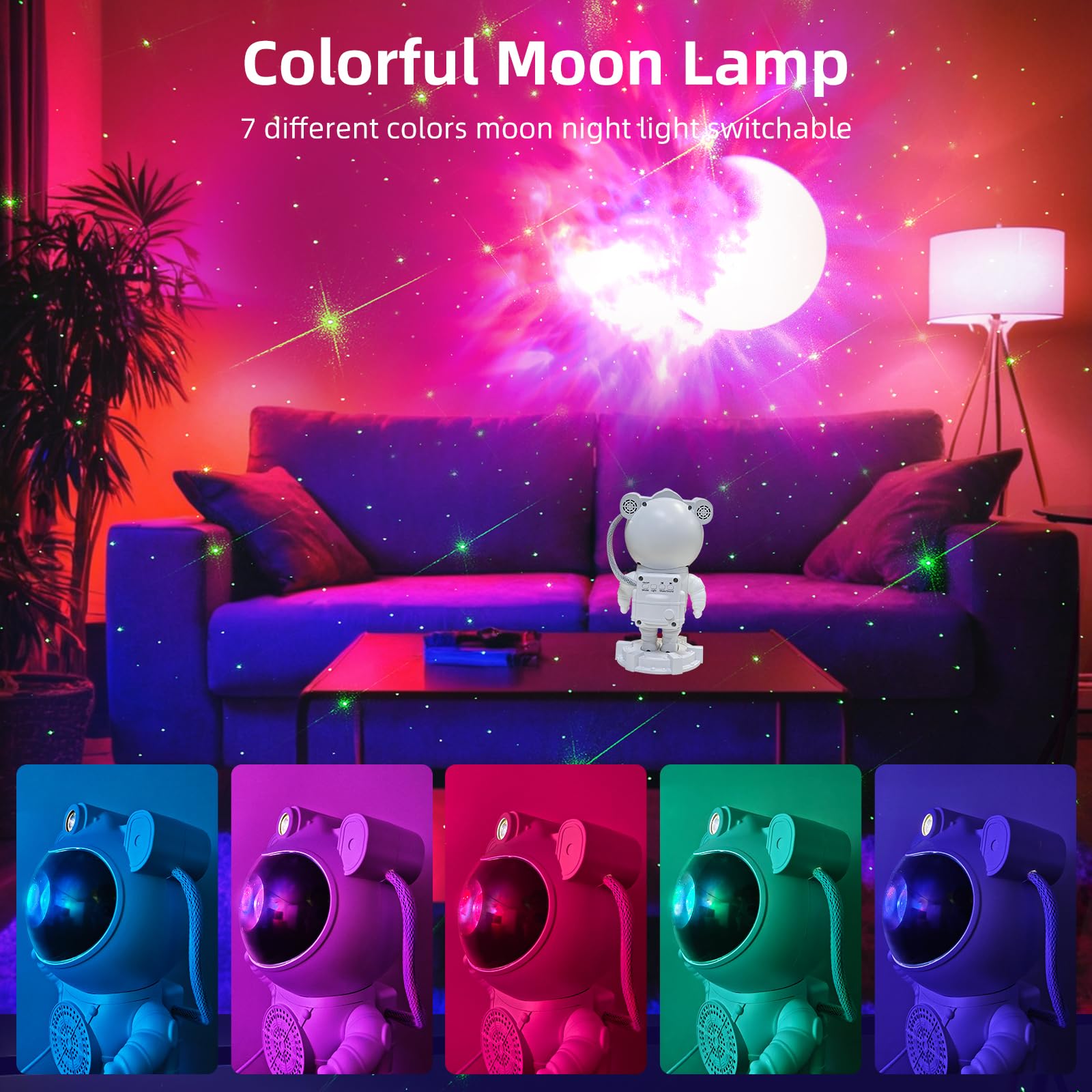 Astronaut Galaxy Projector - Bluetooth Star Night Light with White Noise & Timer, 360° Adjustable Nebula Projector for Bedroom, Kids Room & Meditation | Remote Control & Night Sky Effects for Relaxation & Sleep Aid
