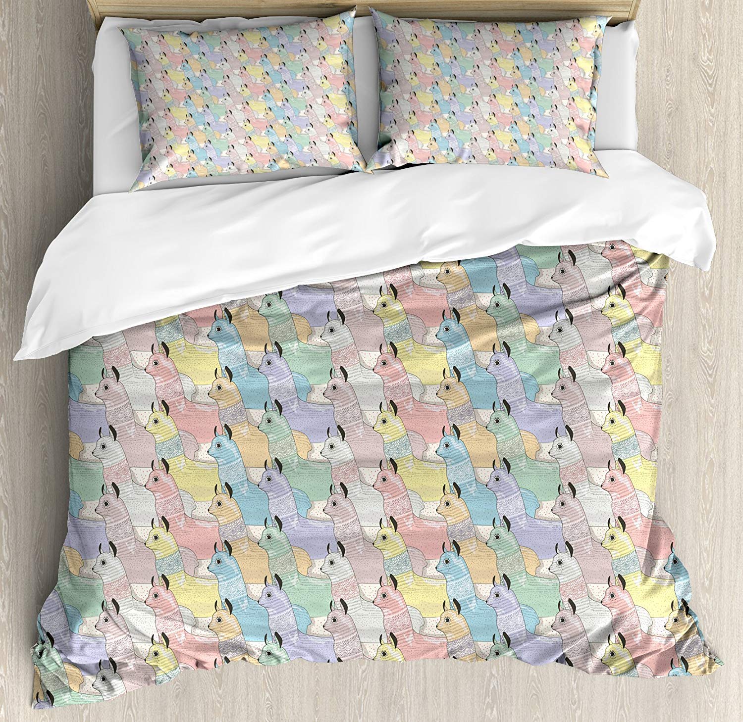 3-Piece Alpaca Print Queen Size Bedding Set - Soft Camel Color Duvet Cover & Pillowcases for Kids, Teens & Adults | Cozy Nursery, Teen Room & Dorm Decor | Cute Animal Folk Pattern Comforter Set for Bedroom & Guest Room