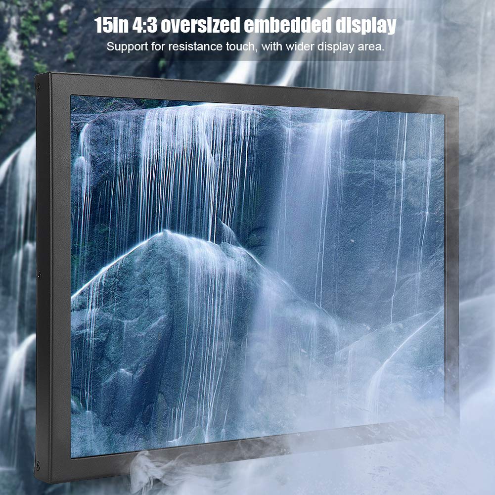15inch Industrial Touch Screen Monitor - 1024x768 4:3 Aspect Ratio, HDMI/VGA/AV/BNC/USB Ports - Waterproof & Shockproof for Factory, Warehouse, CCTV Surveillance & Digital Signage (US Plug)
