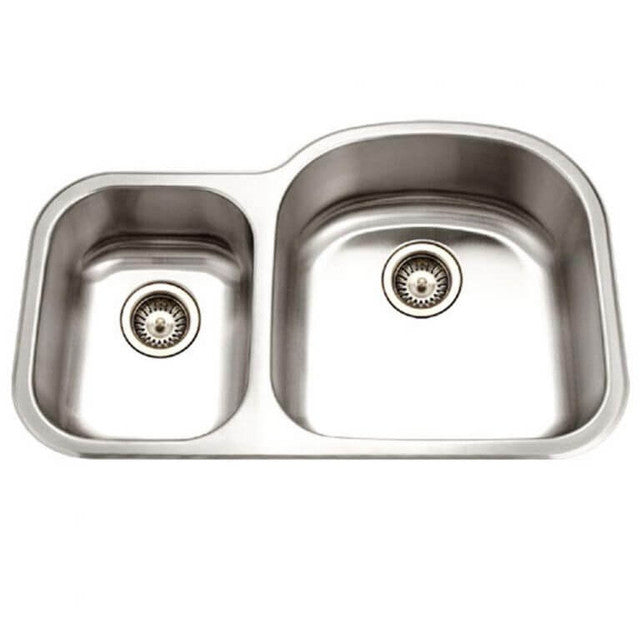 Houzer Medallion Series 32-Inch Stainless Steel Undermount 70/30 Double Bowl Kitchen Sink - Durable & Stylish for Modern Kitchens, Perfect for Food Prep and Cleanup
