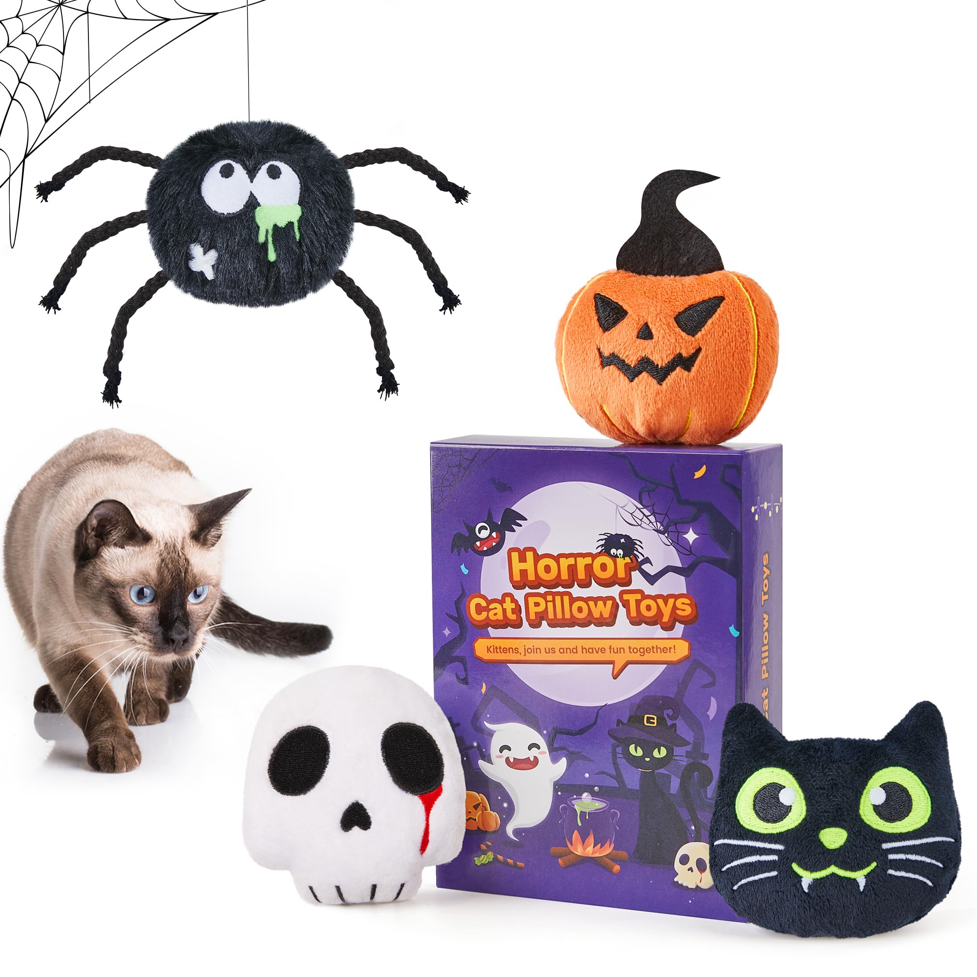 Potaroma 4 Pcs Interactive Cat Toys with Catnip & Crinkle Sound - Glow in The Dark Kitten Kicker Exercise Toys (4 Inches) for All Breeds - Perfect for Indoor Play & Nighttime Entertainment