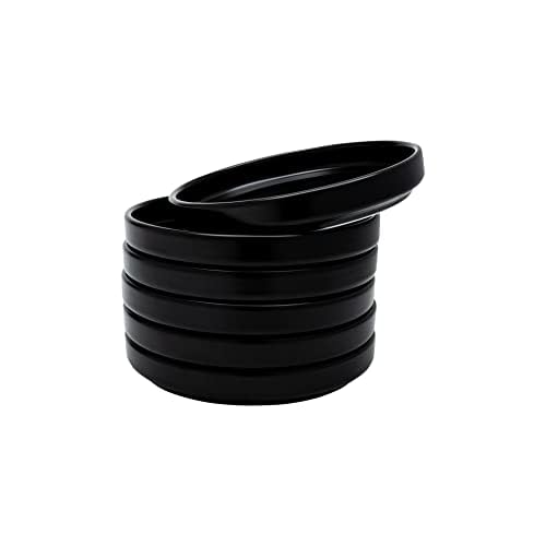 Vikko 6-Piece Elegant Black Porcelain Dessert Plate Set with Rim - 6 Inch Stackable, Dishwasher Safe for Parties, Weddings & Home Dining