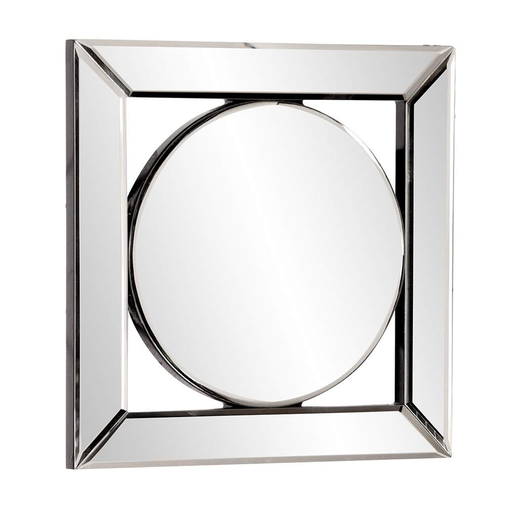 HomeRoots Modern Square Wooden Mirror with Round Center - Decorative Wall Mirror for Living Room, Bedroom & Entryway - Elegant Home Decor & Stylish Interior Design Accent