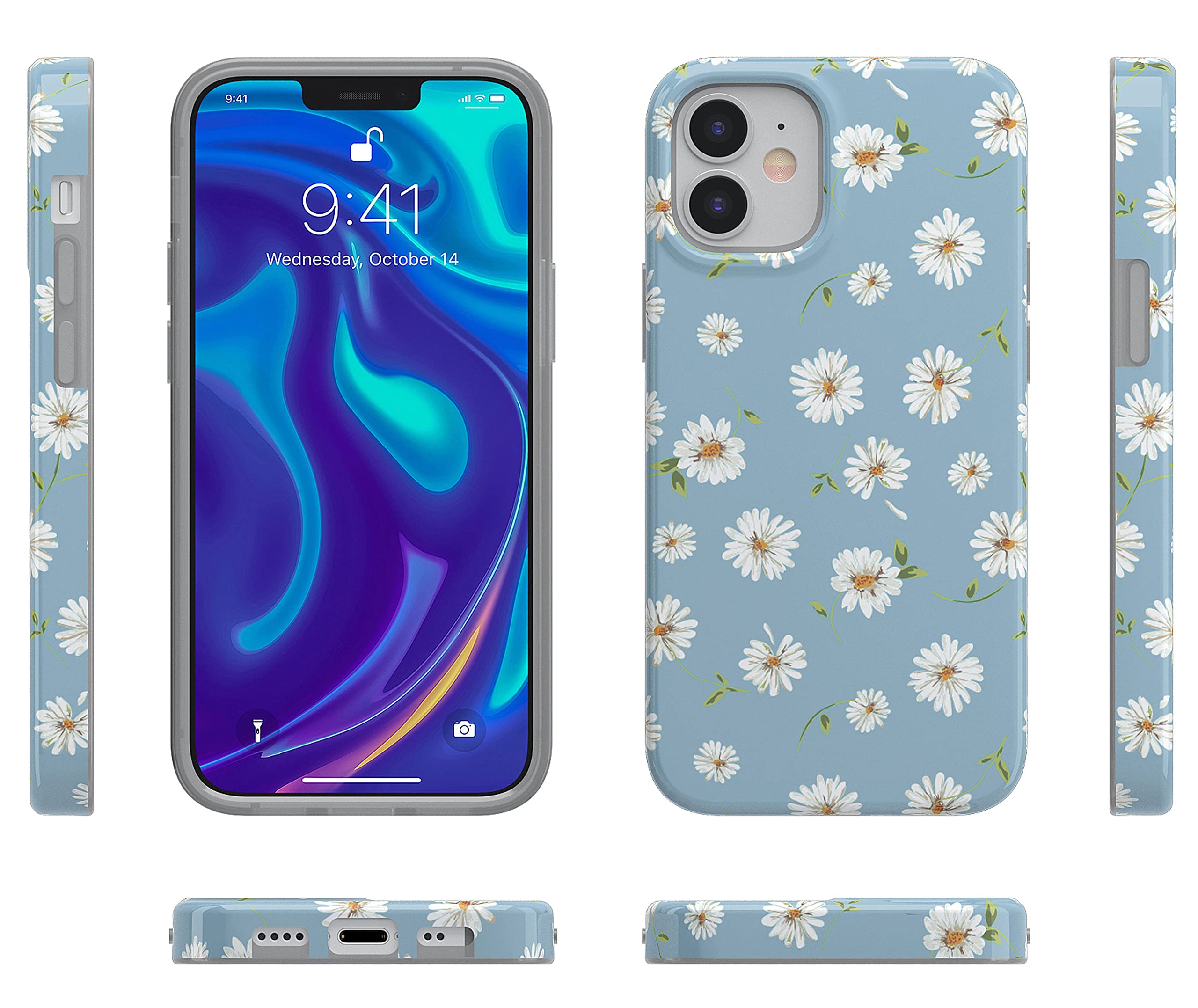 Casely iPhone 11 Case - Daisy Daydream Baby Blue Floral Hard Shell Protective Cover | Slim Shockproof Phone Case for Women & Girls | Perfect for Everyday Use, Work & Travel