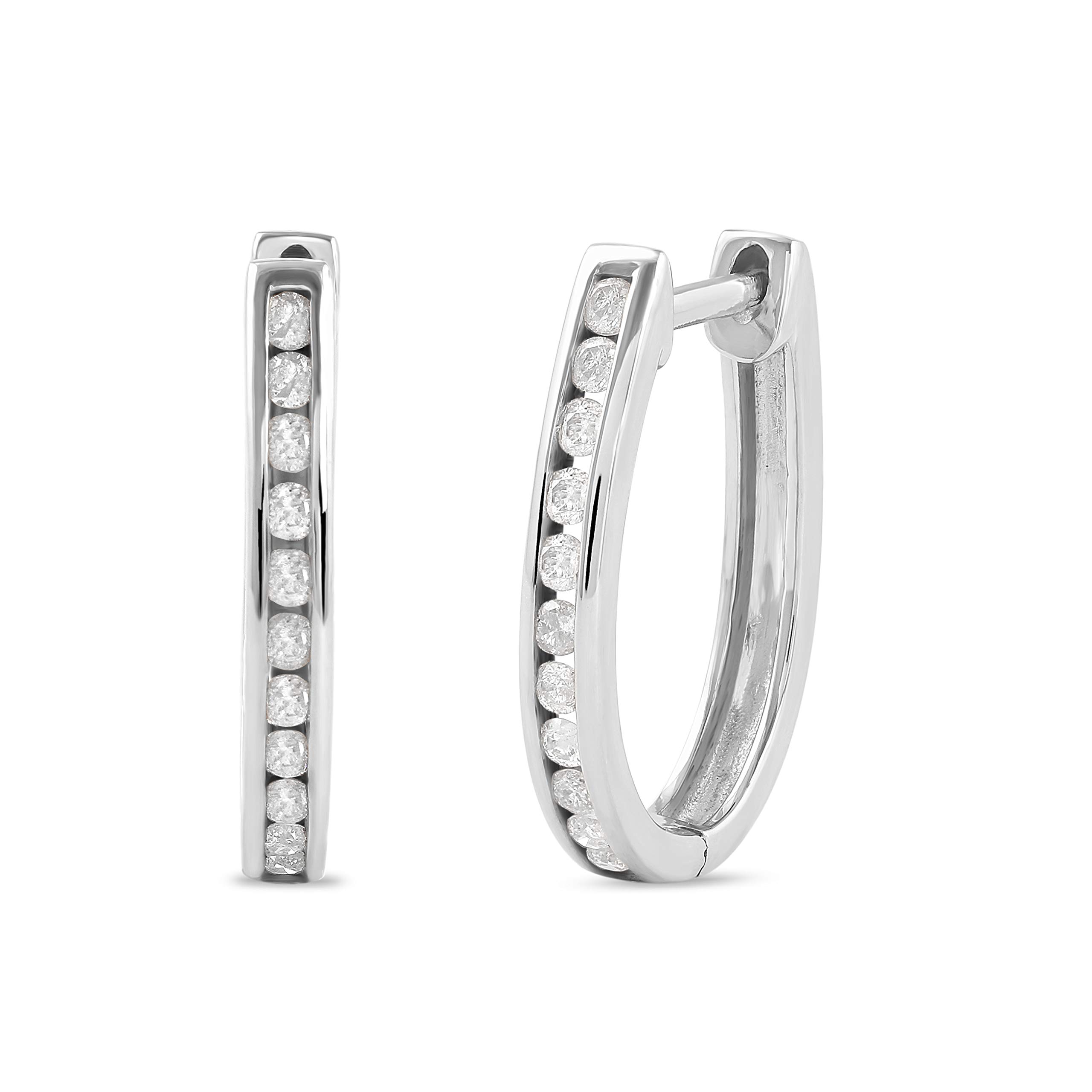 Labella Sterling Silver 1/2 CT.TDW. Diamond Hoop Earrings for Women - Rhodium Plated Elegant Jewelry Gift for Her, Perfect for Weddings, Anniversaries & Special Occasions