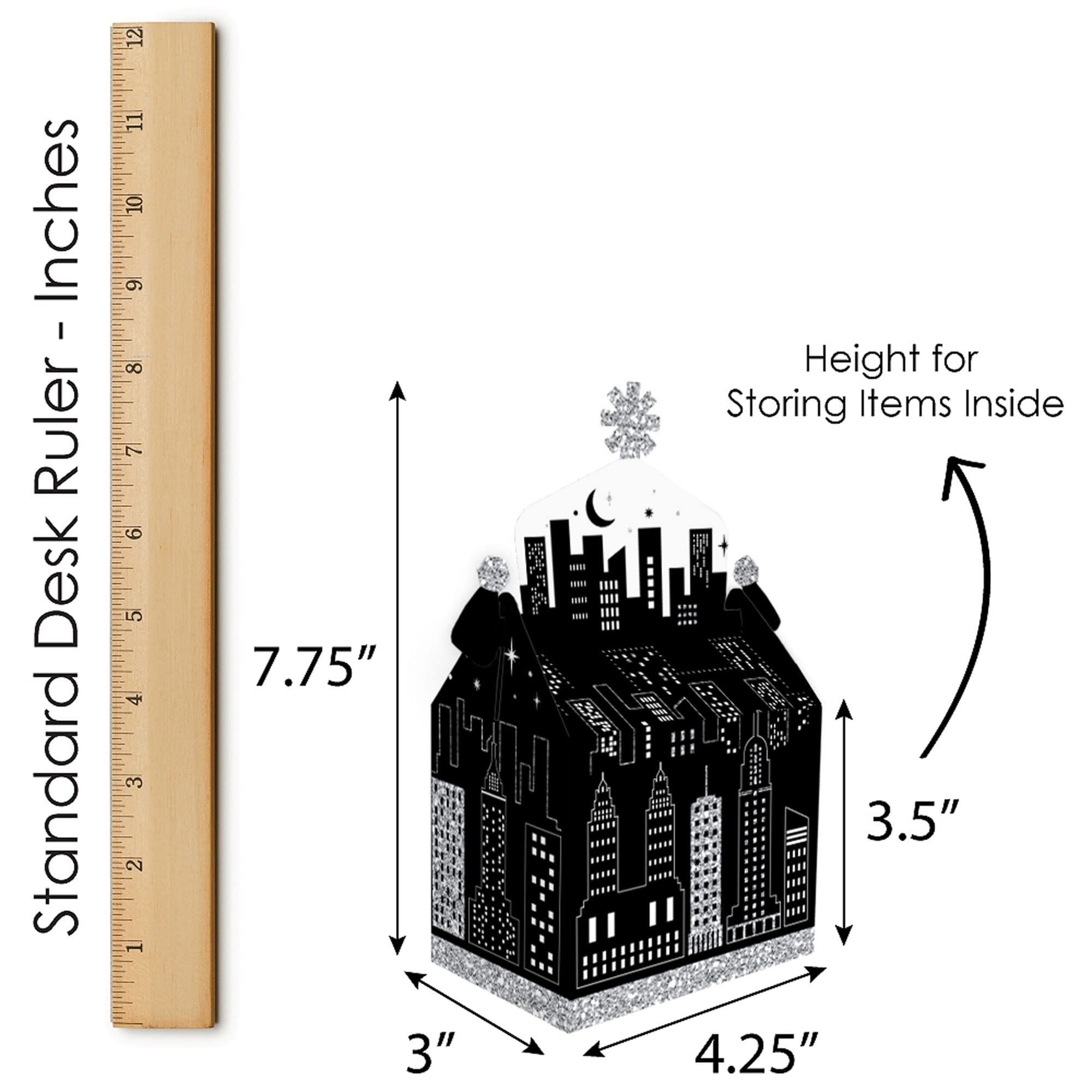 Big Dot of Happiness Nighttime City Skyline Treat Box Party Favors - New York Themed Goodie Gable Boxes (Set of 12) - Perfect for Birthday Parties, Baby Showers & Wedding Favors