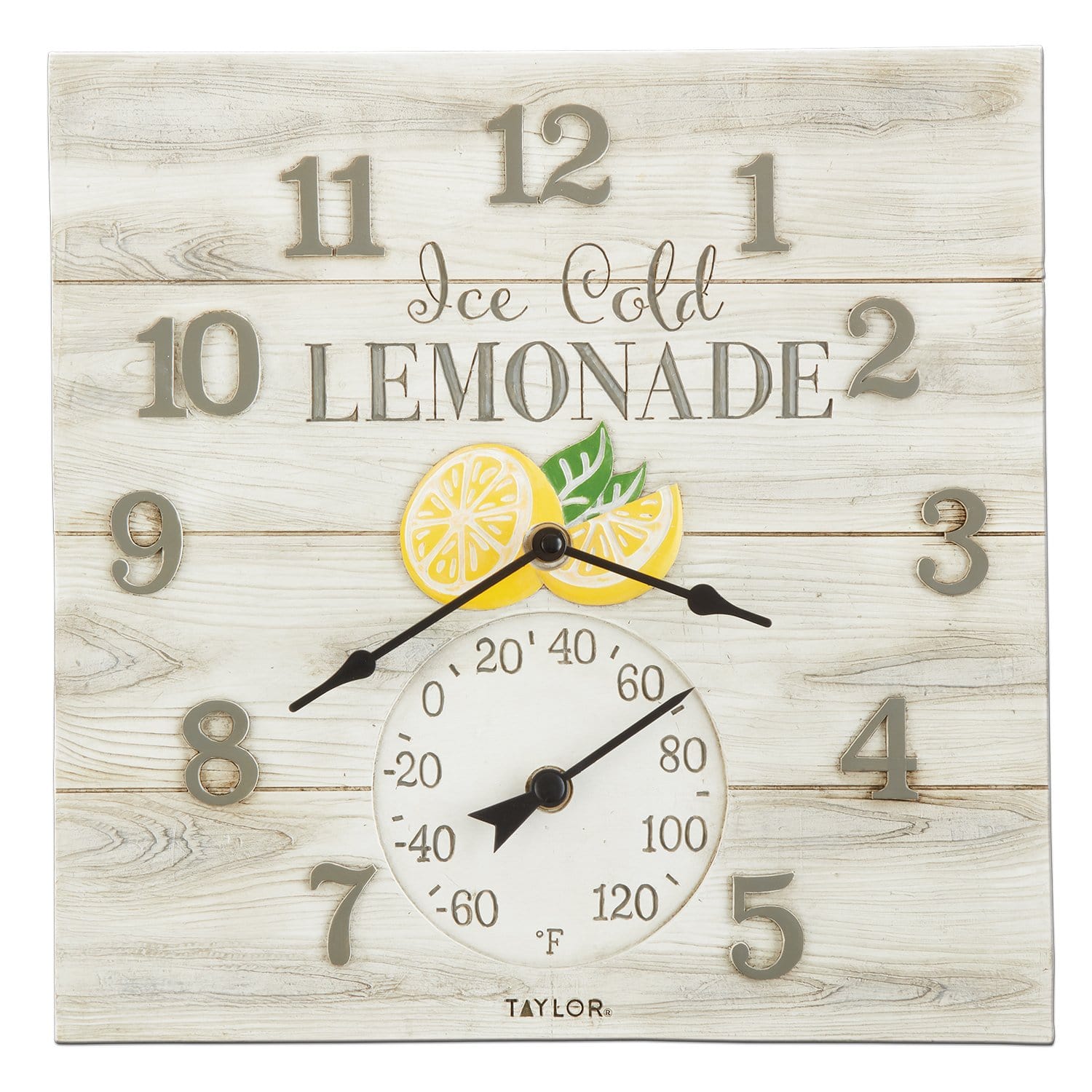 14x14 Lemonade Clock with Thermometer - Fun Summer Decor for Kitchen, Patio, or Lemonade Stand - Perfect for Outdoor Parties & Home Decor