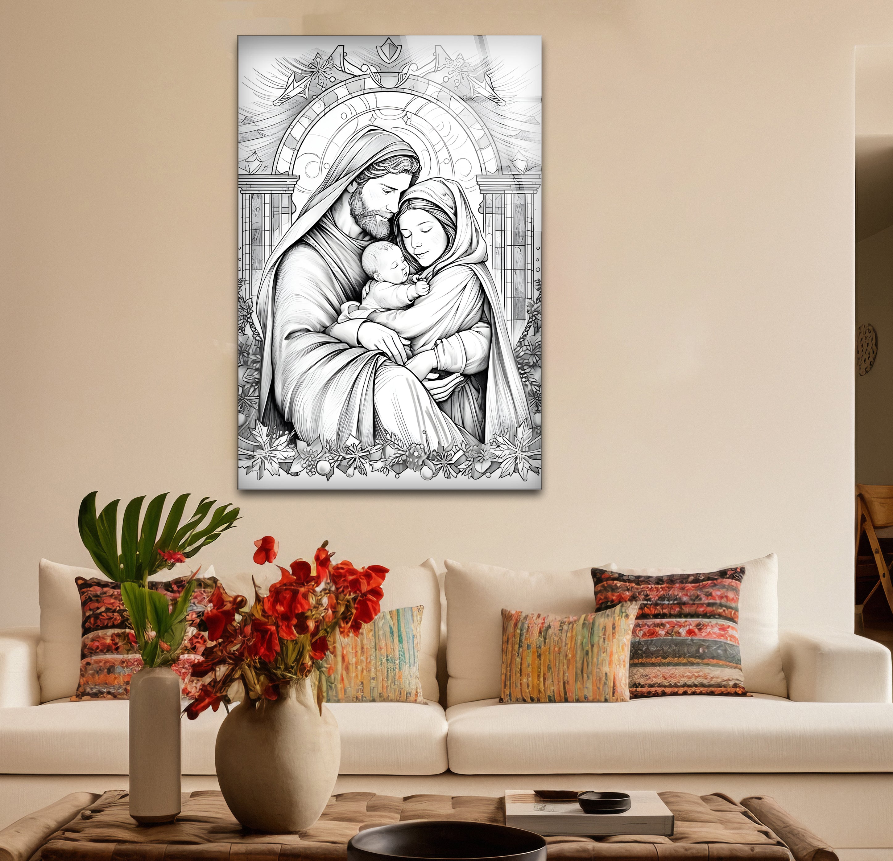 Black & White Christmas Soul Glass Wall Art - Elegant Holiday Home Decor for Living Room, Bedroom & Office - Perfect Gift for Christmas & Winter Season