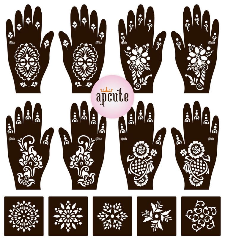APcute Henna Tattoo Stickers Combo Set - 13pc Temporary Mehndi Stencils for Hands | Easy 4-Step Application for Women & Girls | Perfect for Weddings, Festivals & DIY Body Art