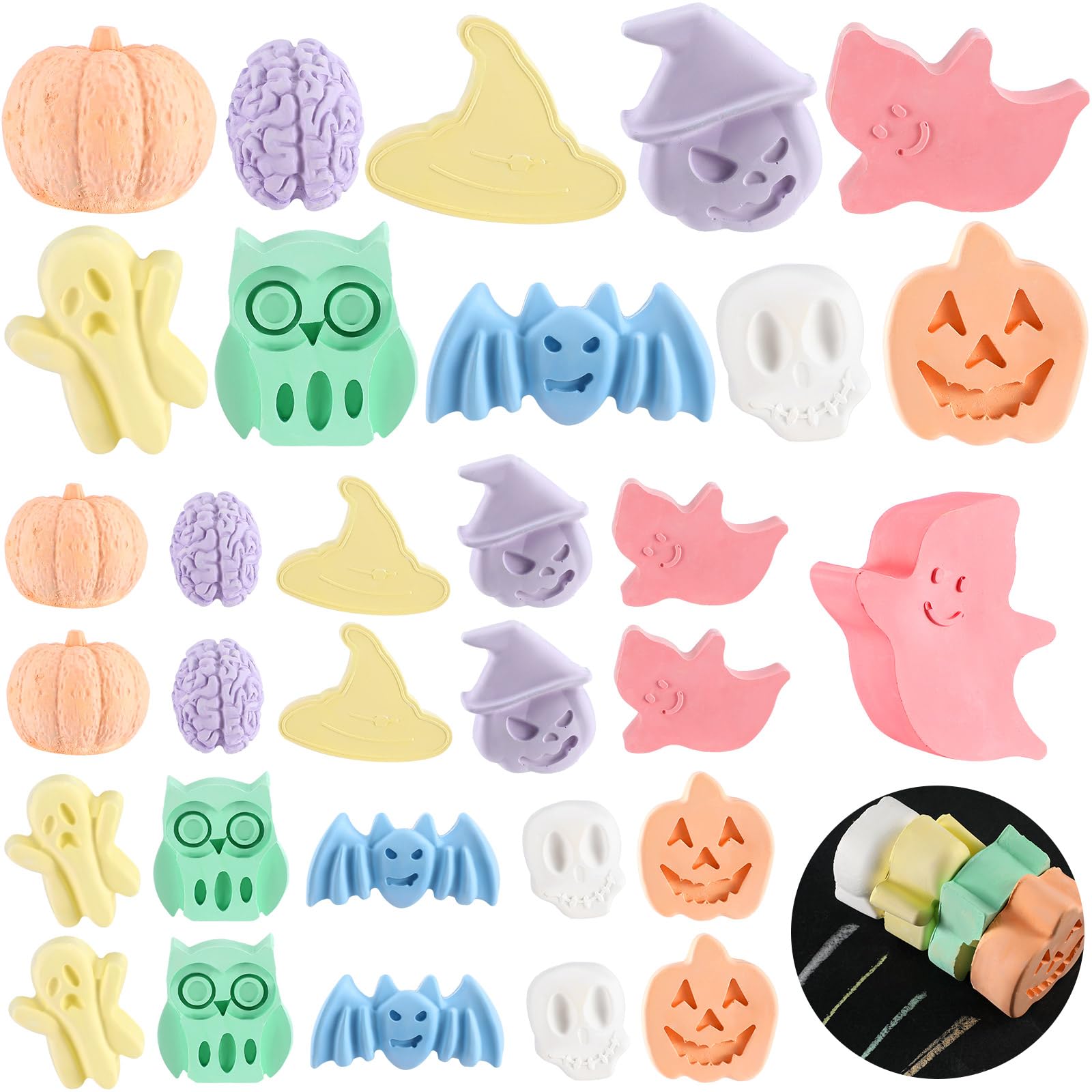 30 Pcs Halloween Sidewalk Chalk Set - Washable Non-Toxic Colored Chalk for Kids, Trick or Treat Party Favors, Outdoor Chalkboard Art & Pumpkin Decorating (10 Fun Styles) - Perfect for Halloween Parties, School Events & Creative Play
