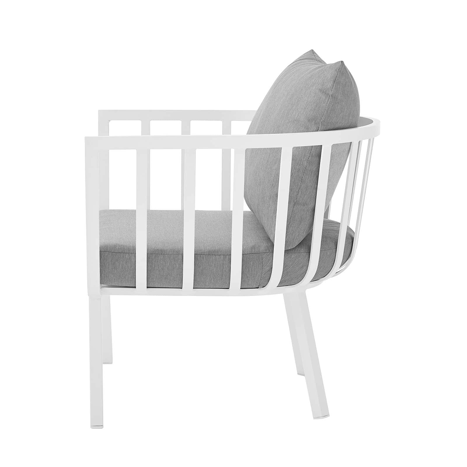 Modern Outdoor Lounge Sectional Sofa Chair Set - Aluminum Metal Frame in White & Grey for Patio, Garden, Cafe, Bistro - Perfect for Relaxing & Entertaining Guests